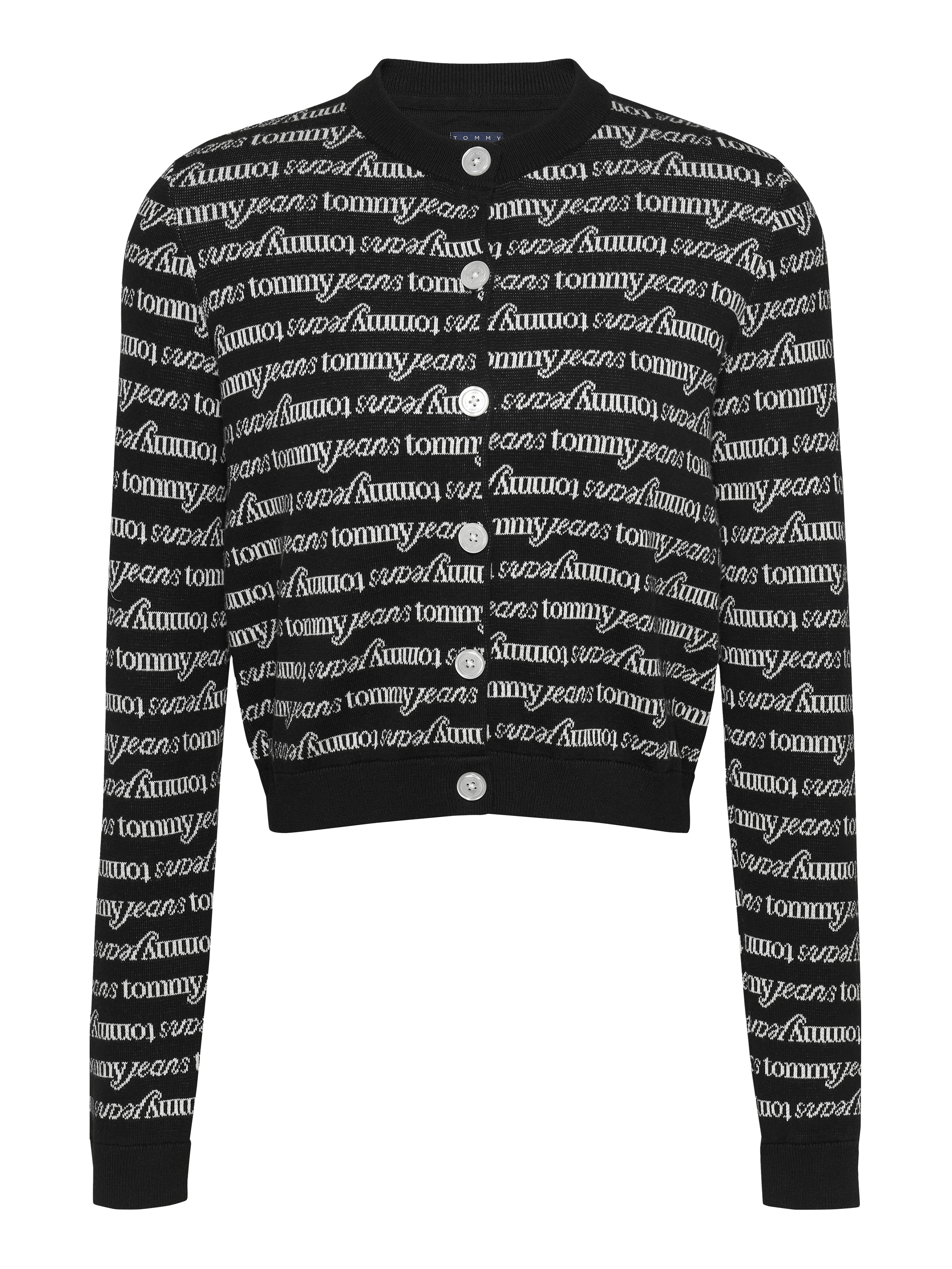 Tommy Jeans Strickjacke »TJW CRP SCRIPT AOP CARDIGAN«, mit Allover-Label-Muster