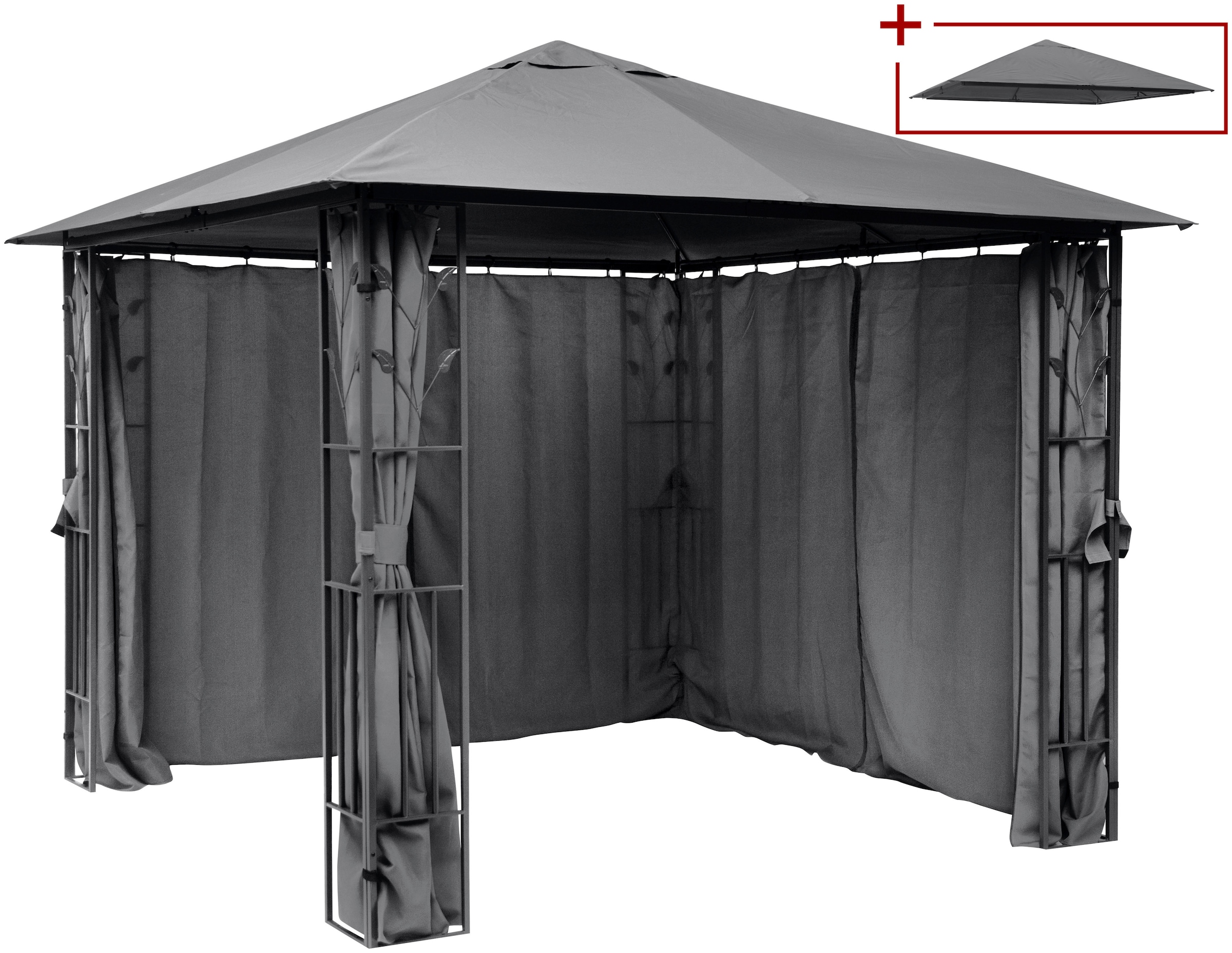 Pavillon »Athen«, BxT: 300x300 cm, Blätter-Optik, inkl. 4 Seitenteile und Ersatzdach