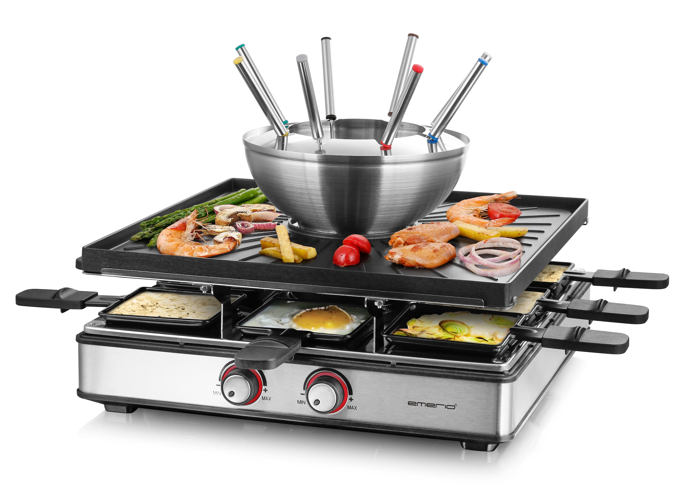 Emerio Raclette "RG-128187" 8 Stk. Raclettepfännchen 2.200 W 3in1 Raclette günstig online kaufen