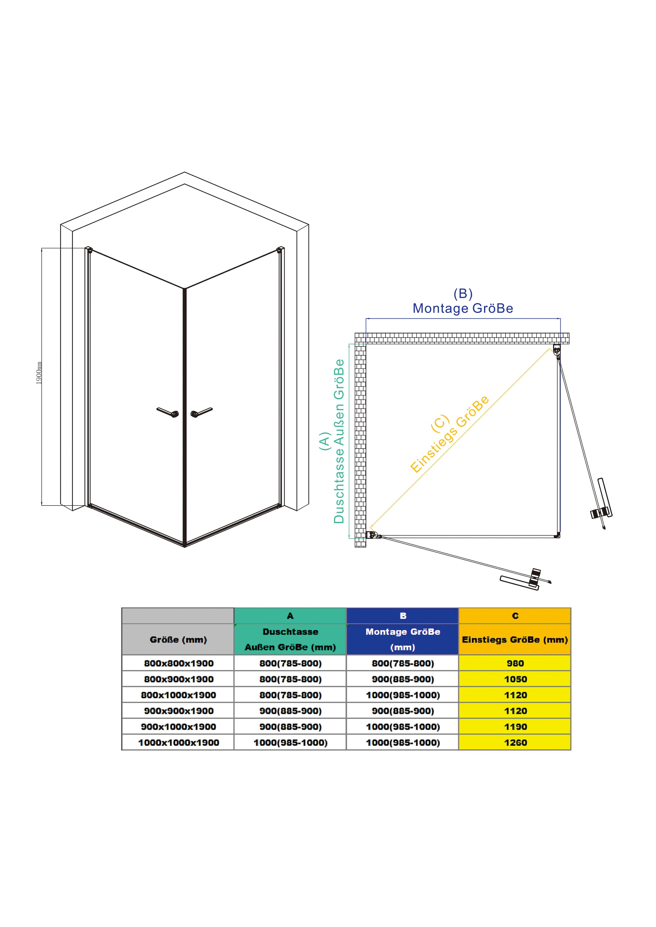 welltime Eckdusche Rahmenloses Design mit extravaganten Griffen