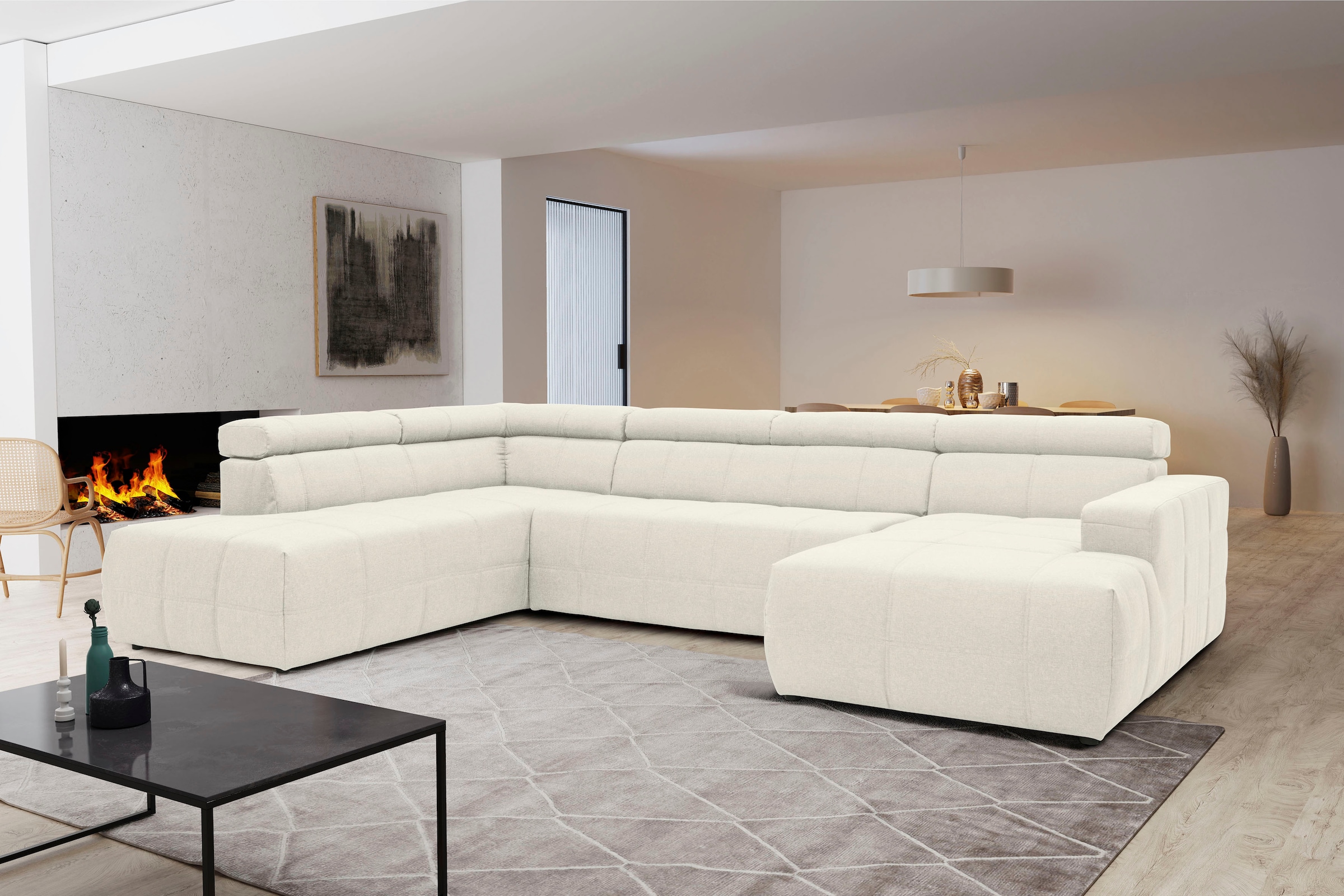 DOMO collection Wohnlandschaft "BRANDON whlw. mit Sitztiefenverstellung, whlw. Nierenkissen" mit Kopfteilverstellung, wahlweise Sitztiefenverstellung, U-Form