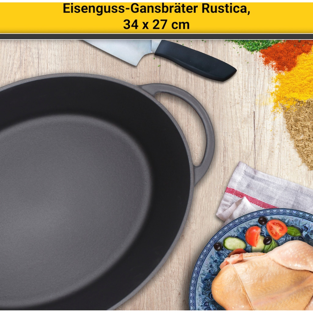 Krüger Bräter »Eisenguss Gansbräter mit Deckel RUSTICA, 34 x 27 x 12,5 cm«, Gusseisen, (1 tlg.)