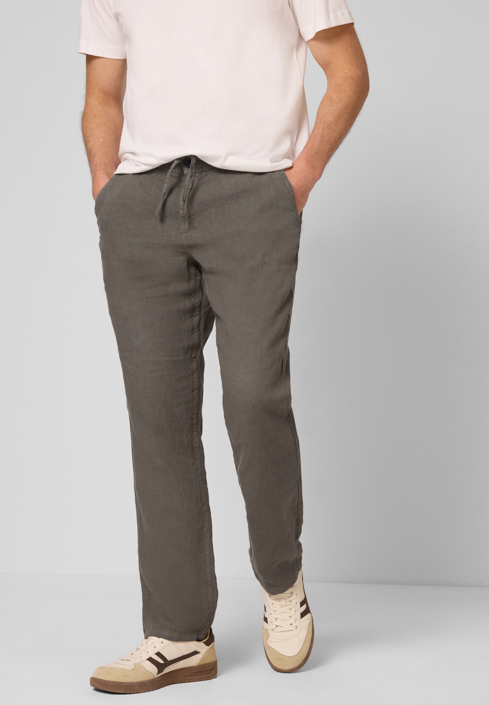 Chinohose STREET ONE MEN, Herren, Gr. 32, Länge 34, oak braun, Stoff, 100% Leinen, unifarben, lässig geschnitten lang, Hosen Chinohose, aus Leinen