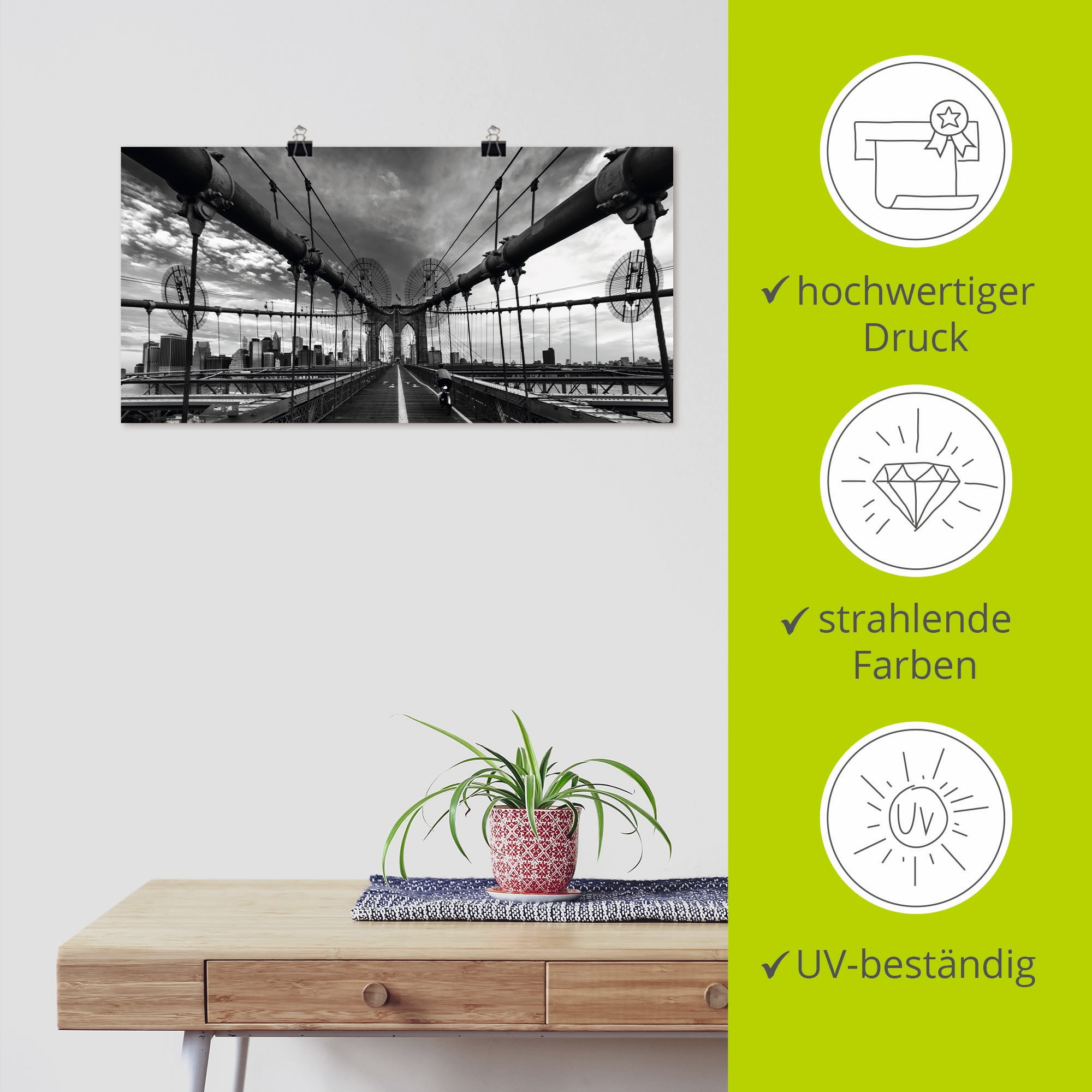 Artland Wandbild »Brooklyn Bridge New York III«, Brücken, (1 St.), als Leinwandbild, Poster in verschied. Größen