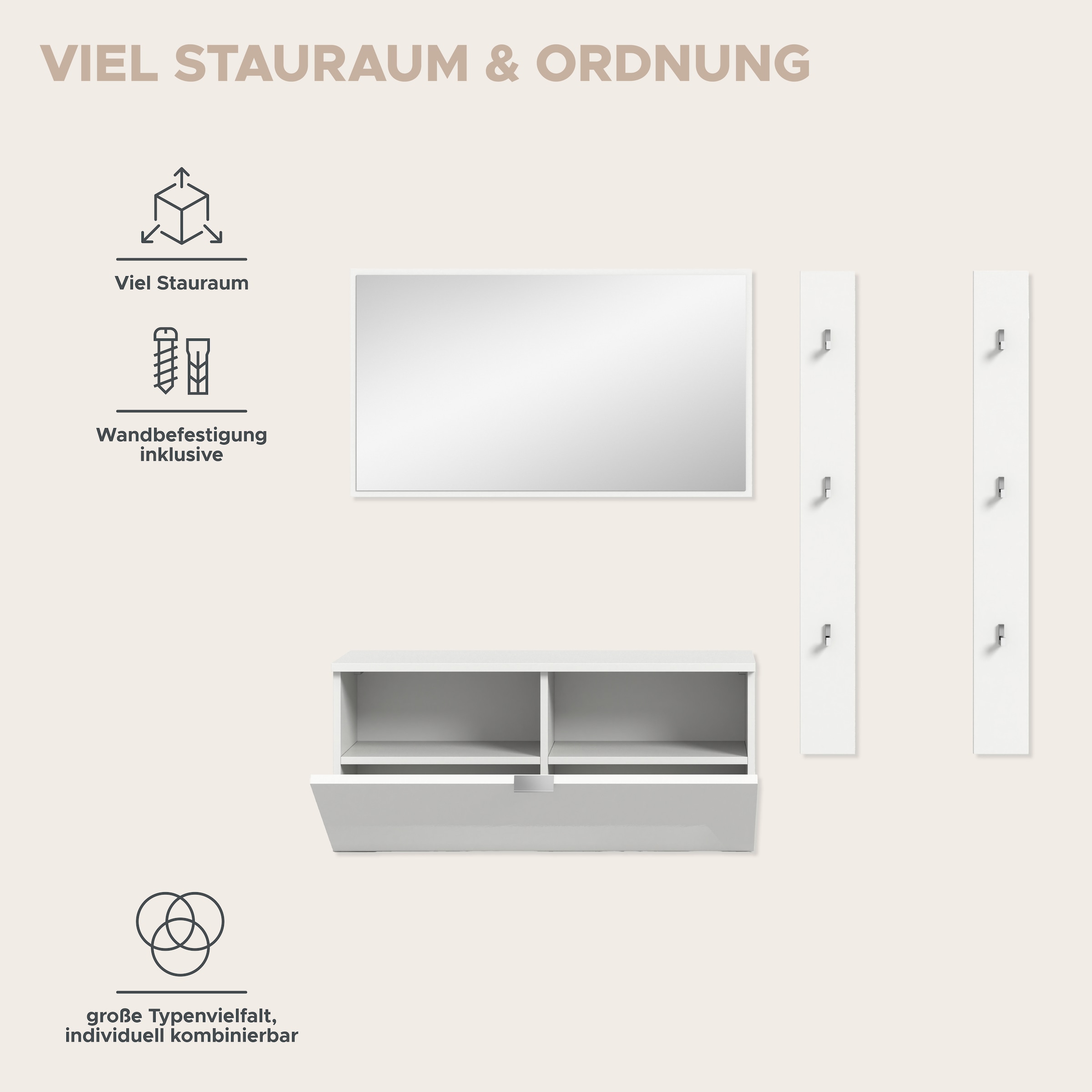 INOSIGN Garderoben-Set, (3 St.), Trondheim, Garderobenset 3-tlgBreite 130 cm, Flur, Diele, Kombination