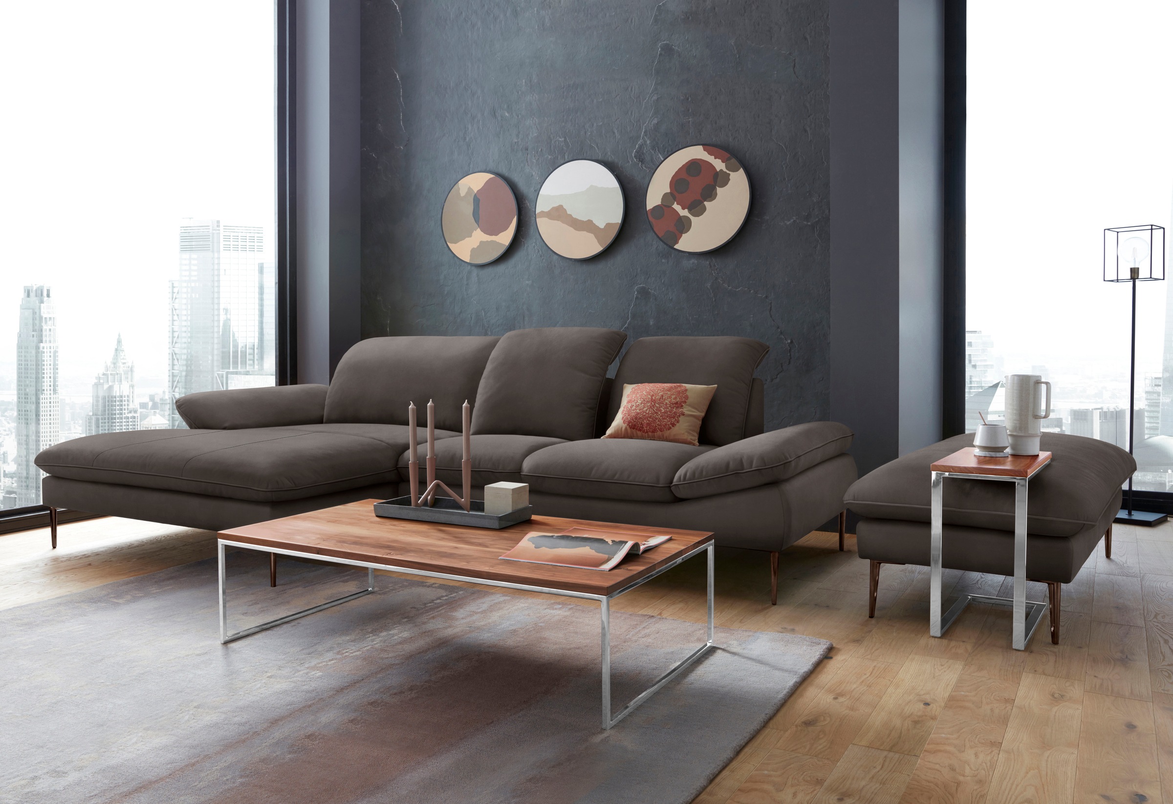 W.SCHILLIG Ecksofa »enjoy&MORE, Designsofa, bequem, zeitlos und elegant, L-Form«, Sitztiefenverstellung, Füße bronze pulverbeschichtet, Breite 310 cm
