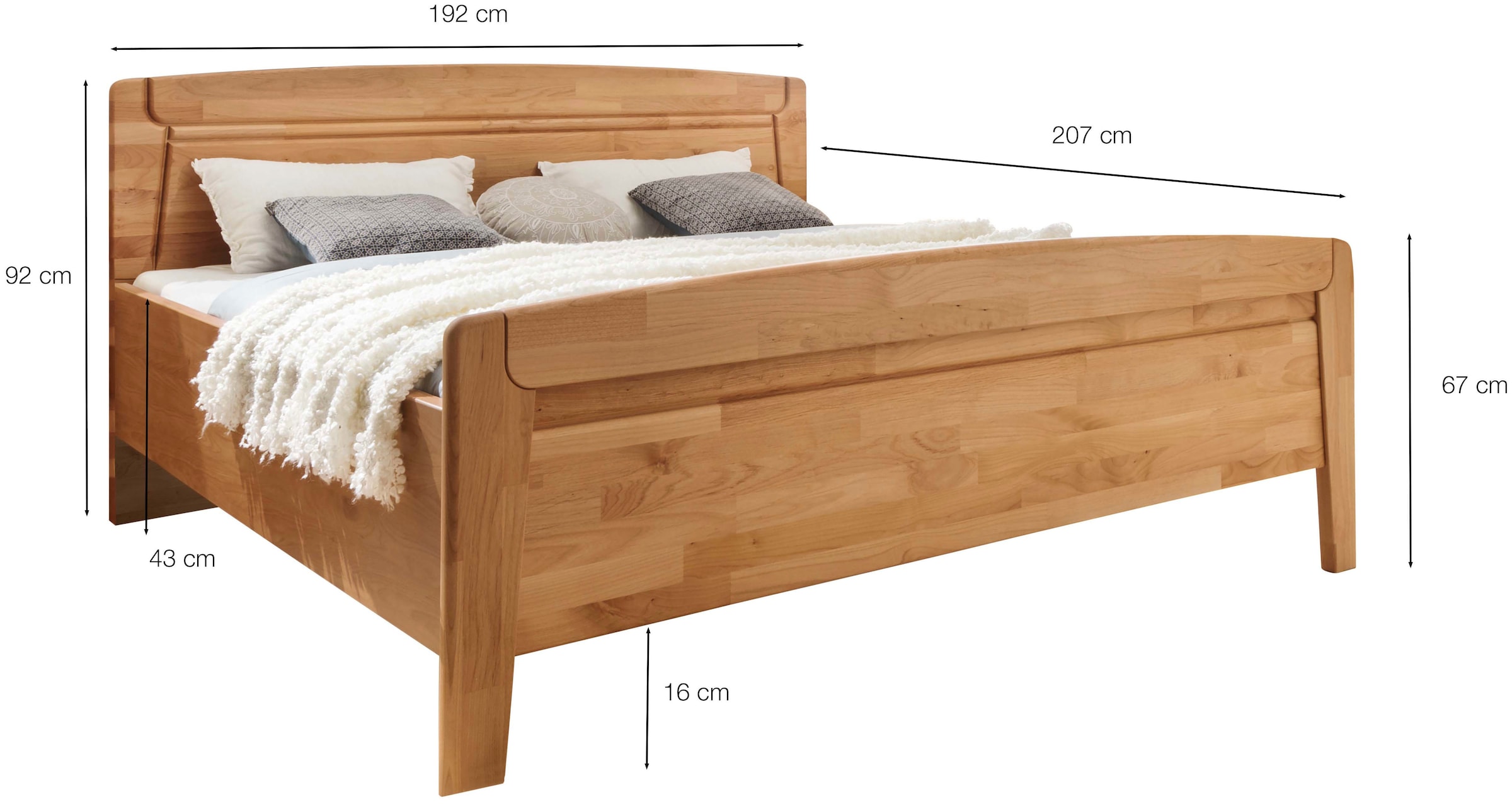 WIEMANN Funktionsbett »Lausanne, Bettgestell, Bettrahmen, teilmassiv Erle« 4-fache Liegehöhenverstellung, MADE IN GERMANY,  Kopf- und Fußteil aus Massivholz, zwei Größen, Bettseitenhöhe 43 cm