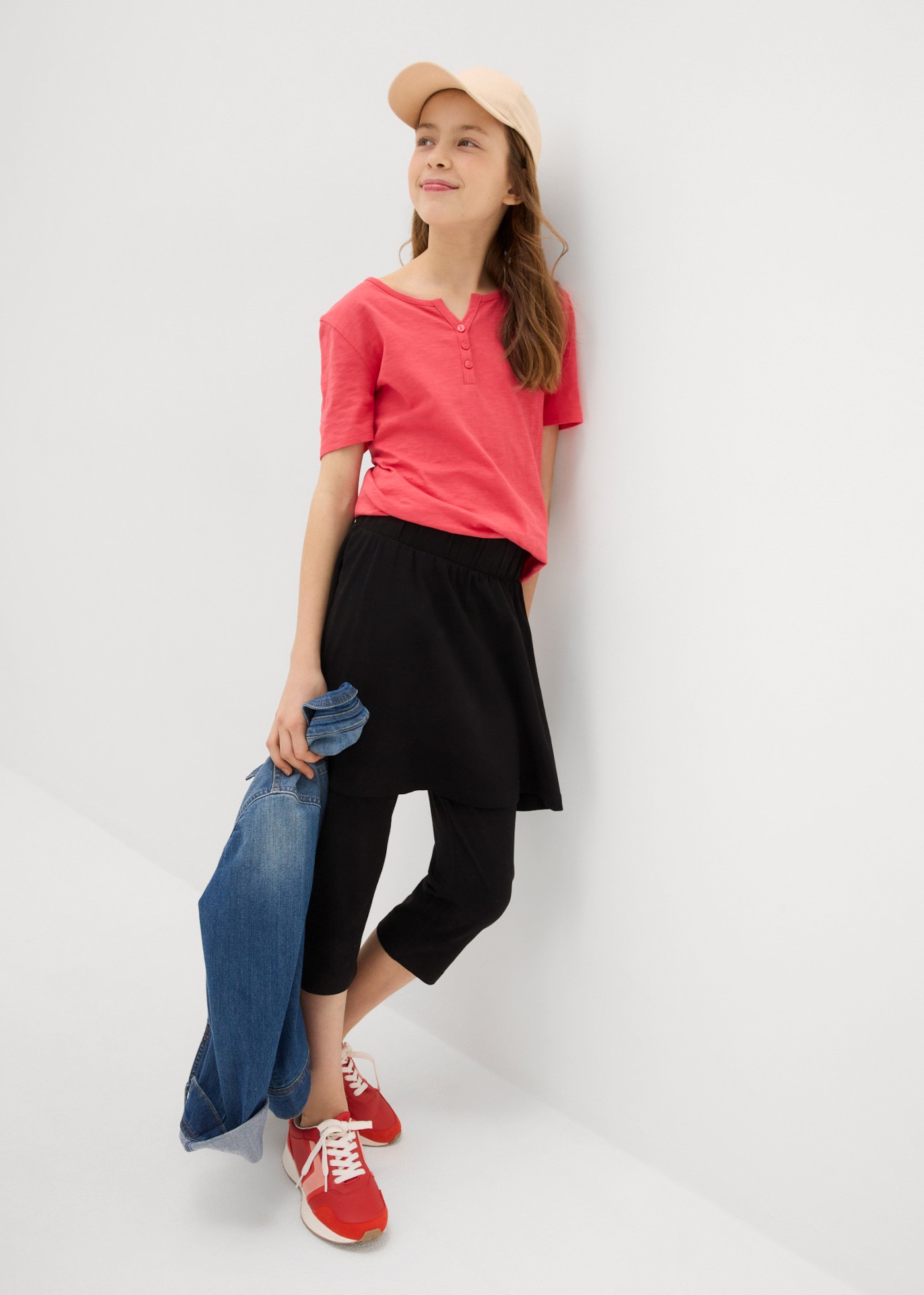 bonprix Caprileggings  aus elastischem Baumwoll-Mix, Capri-Länge, mit integriertem Rock