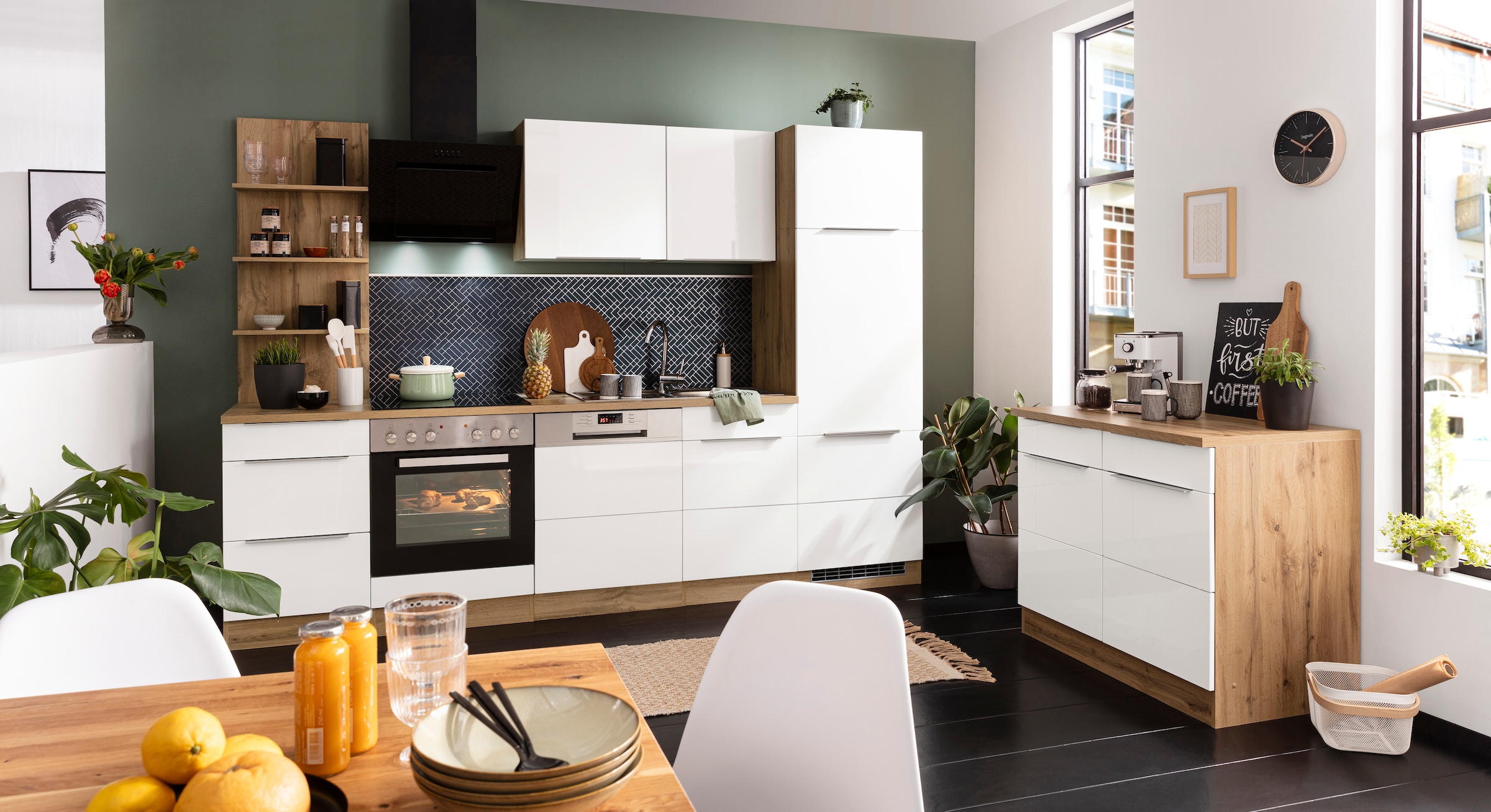 KOCHSTATION Küchenzeile »KS-Brindisi«, Breite 280 cm, wahlweise mit E-Geräten, mit MDF-Fronten und Regal