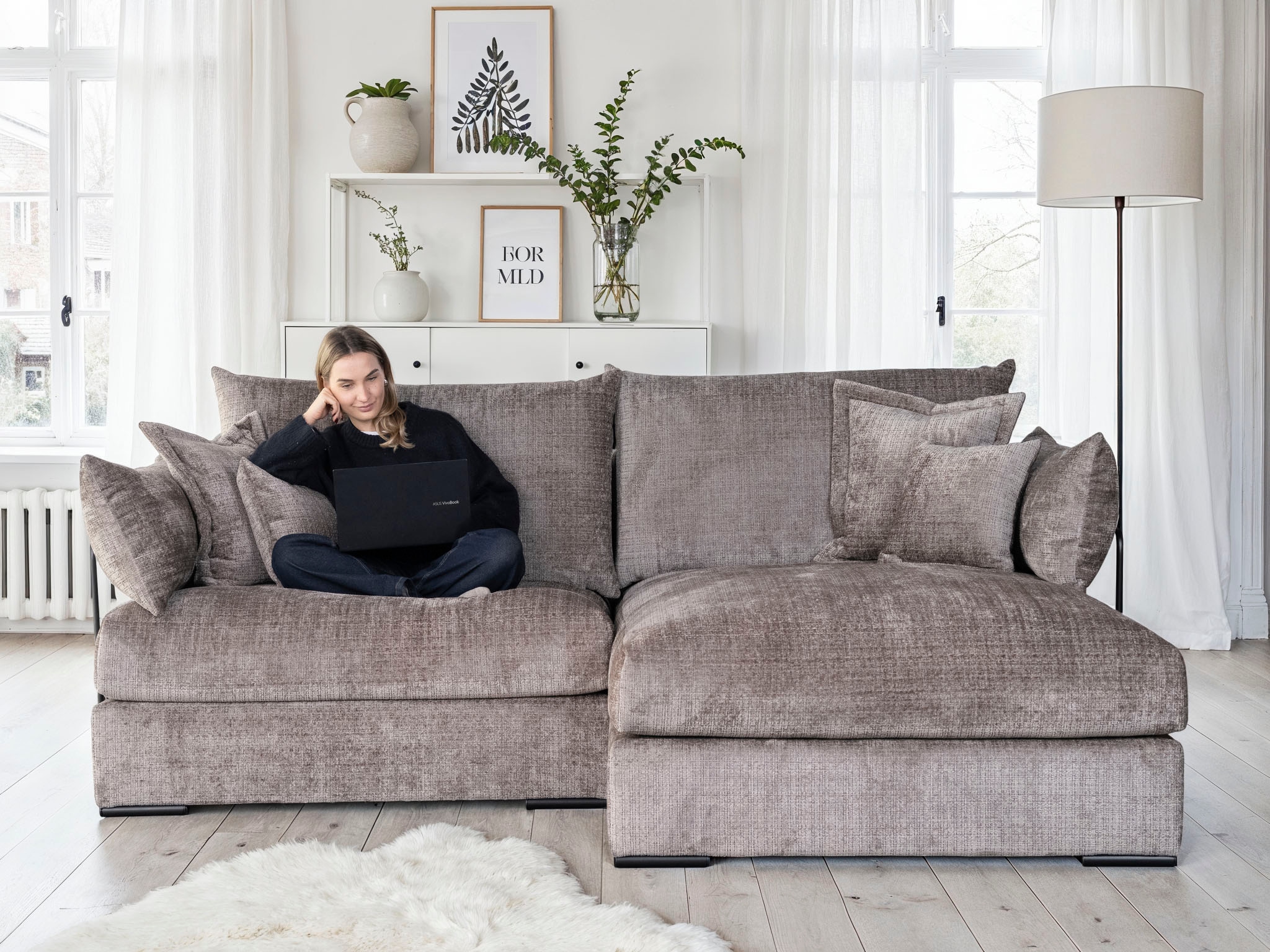 Home affaire Ecksofa "Casa XL L-Form, B: 190 cm" 4 Zierkissen, Mega-Sofa, in Cord oder Chenille-Struktur, Federkern