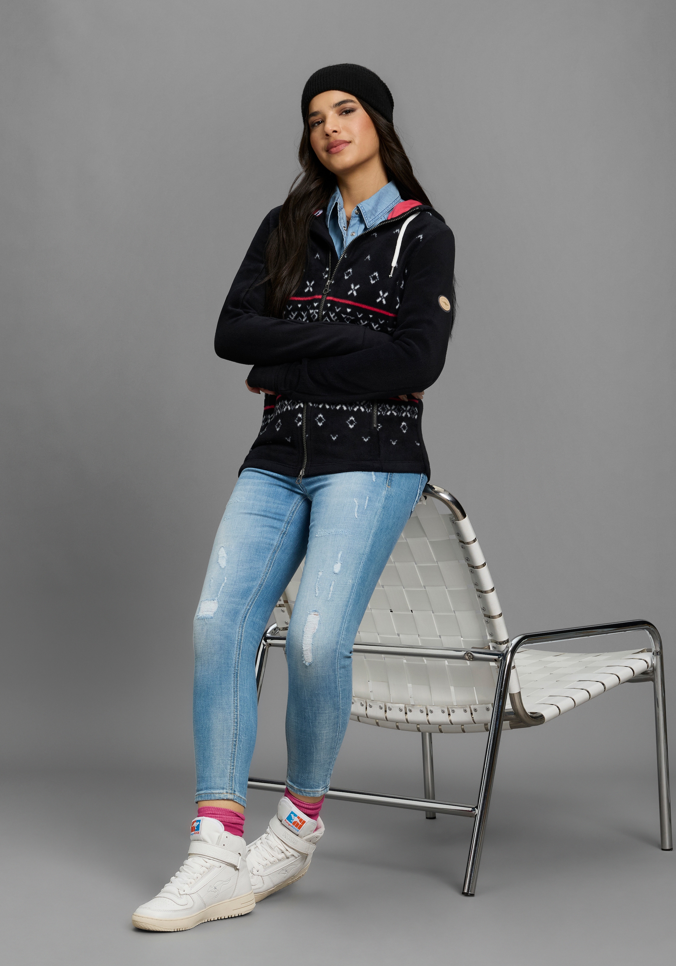 KangaROOS Fleecejacke, mit Kapuze, mit Norweger Muster