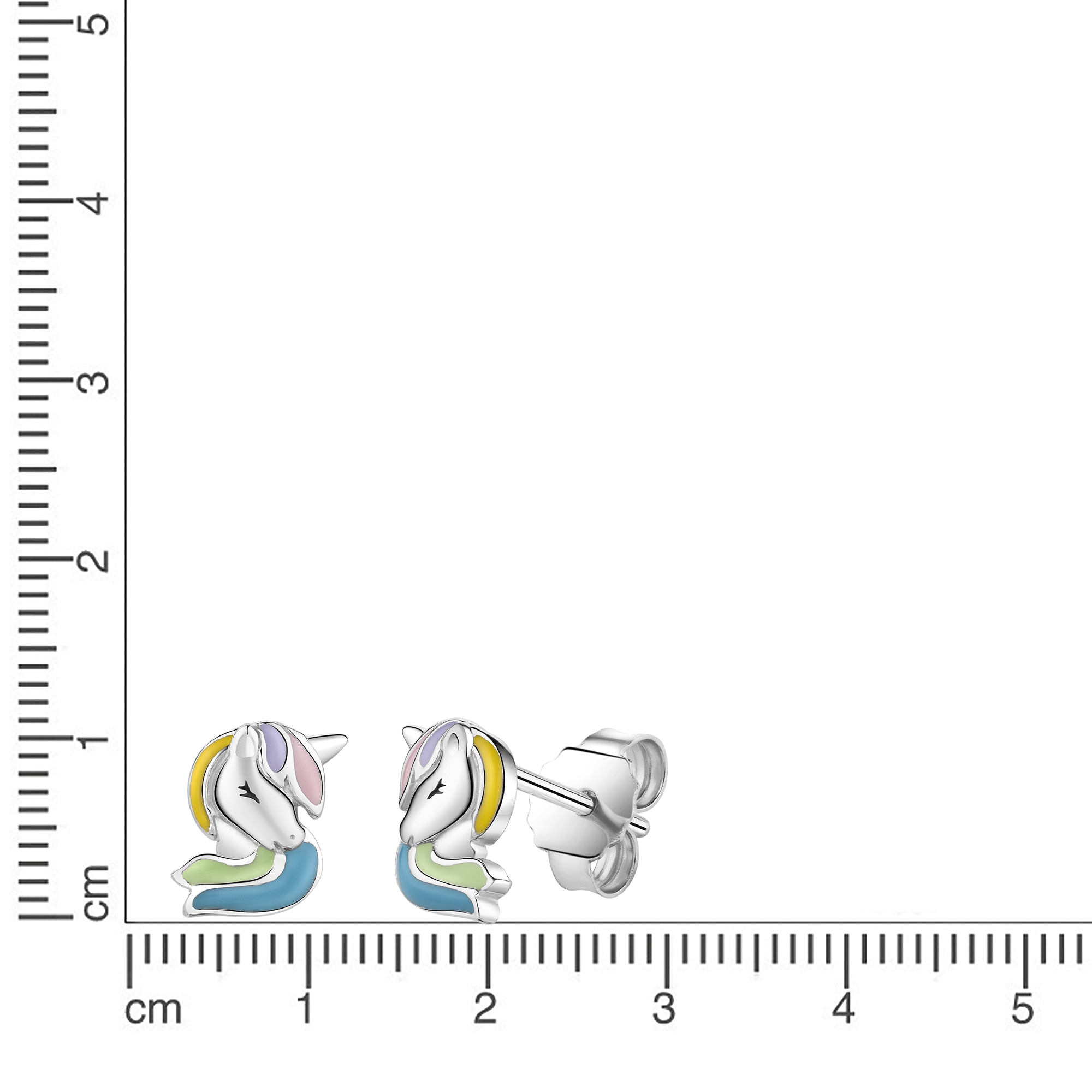 Zeeme Paar Ohrstecker »Silber 925 rhodiniert mit buntem Einhorn-Motiv«