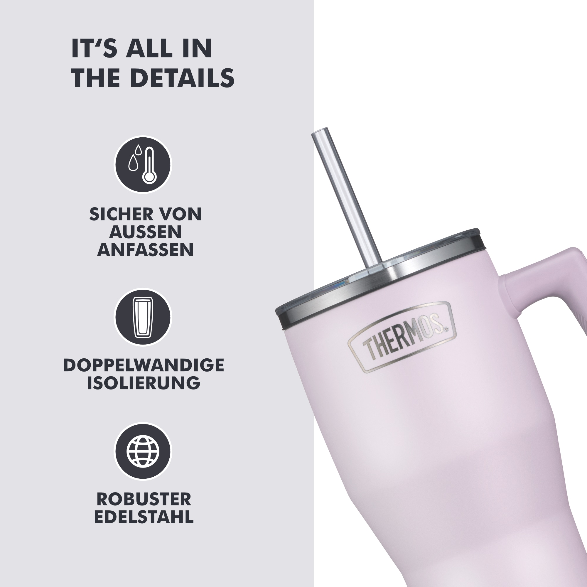 THERMOS Thermobecher »REFRESHING SERIES ISOLIERTRINKBECHER mit Strohhalm« 0,85l, 6h heiß & 6h kalt, mit Griff