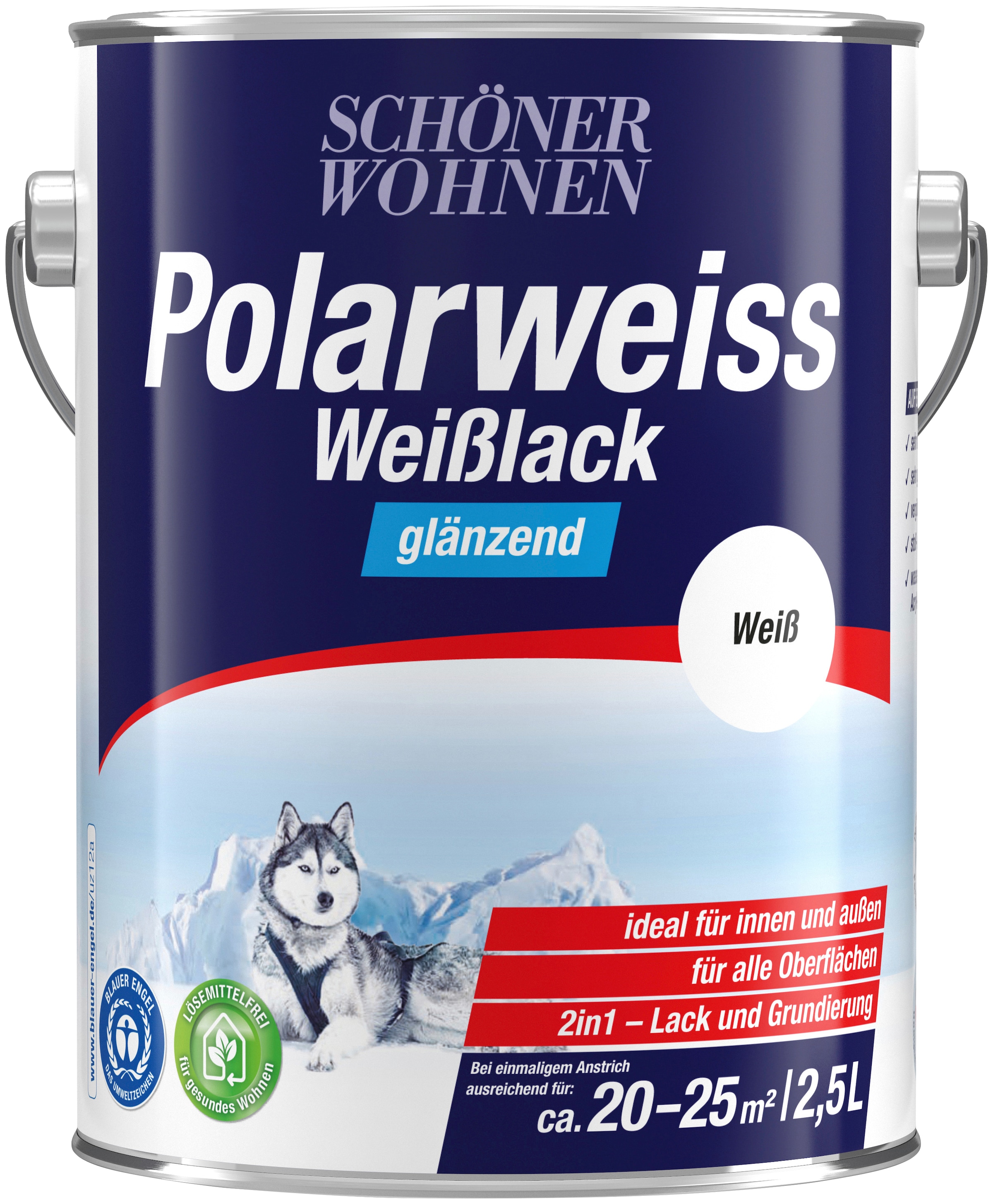 SCHÖNER WOHNEN FARBE Weißlack »Polarweiss«, 2,5 Liter, glänzend, für innen & außen, für alle Oberflächen geeignet