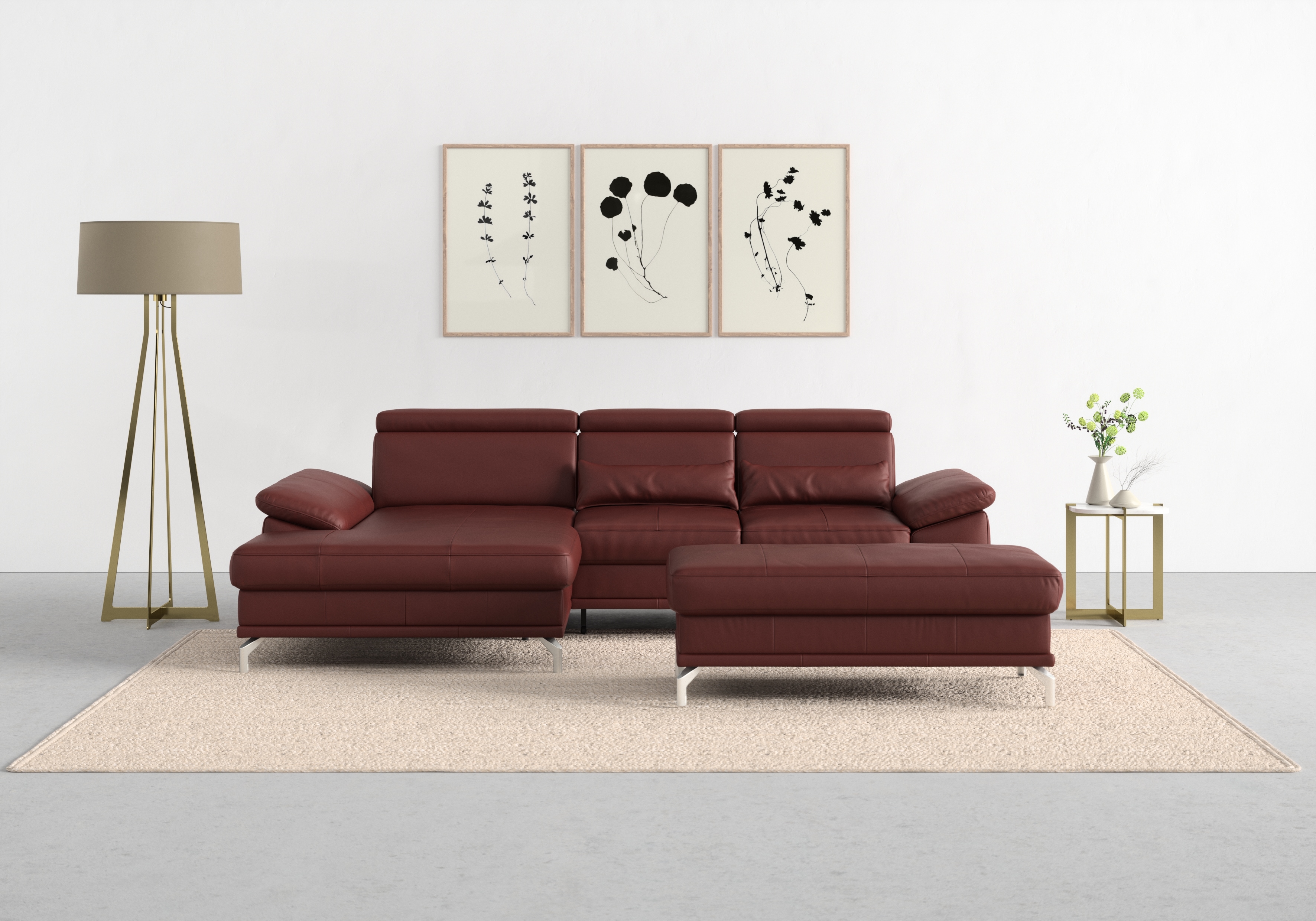 sit&more Ecksofa "Cabrio L-Form, B: 295 cm, mit Sitztiefen-, Arm- & Kopfteilverstellung" 2 Nierenkissen, Federkern, optional Schlaffunktion und Stauraum