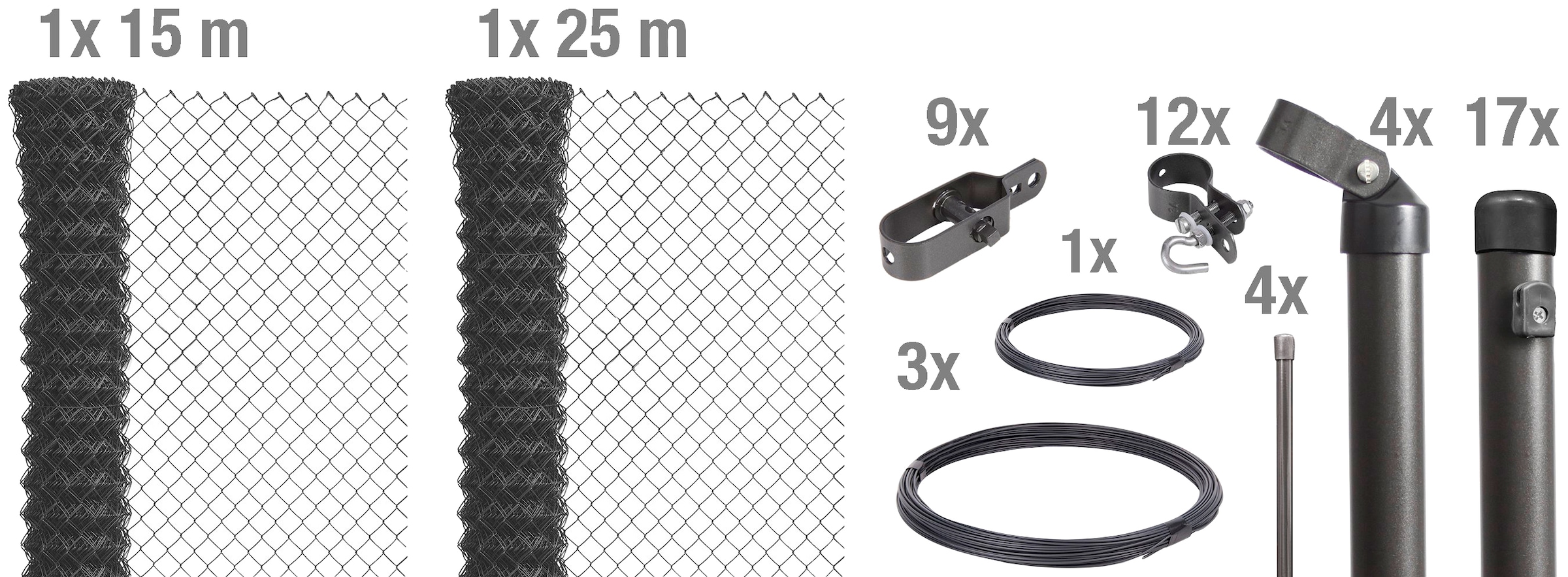 Alberts Maschendrahtzaun, Höhe: 80 - 200 cm, Gesamtlänge: 15 - 100 m, zum Einbetonieren