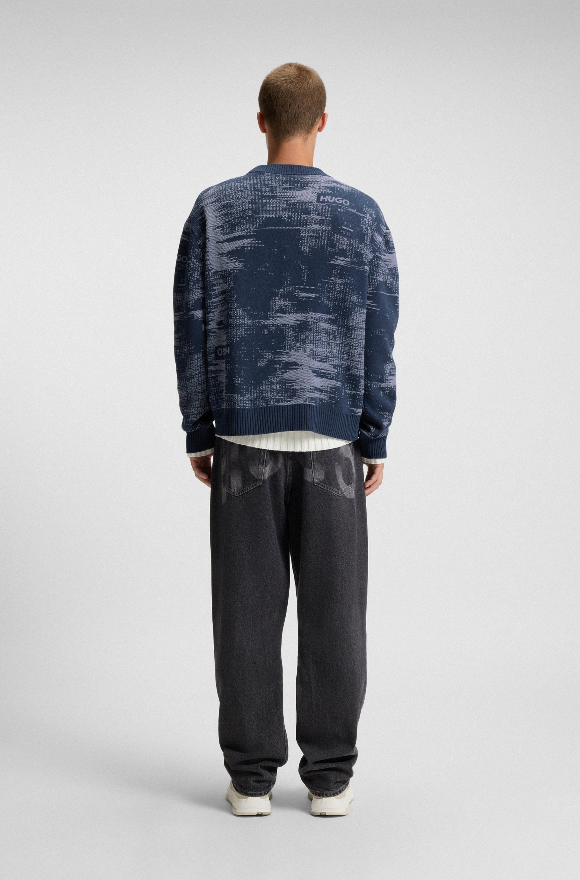 HUGO Blue Jacquardpullover »Sorbas«, Rundhalsausschnitt, relaxed fit, Baumwollmix