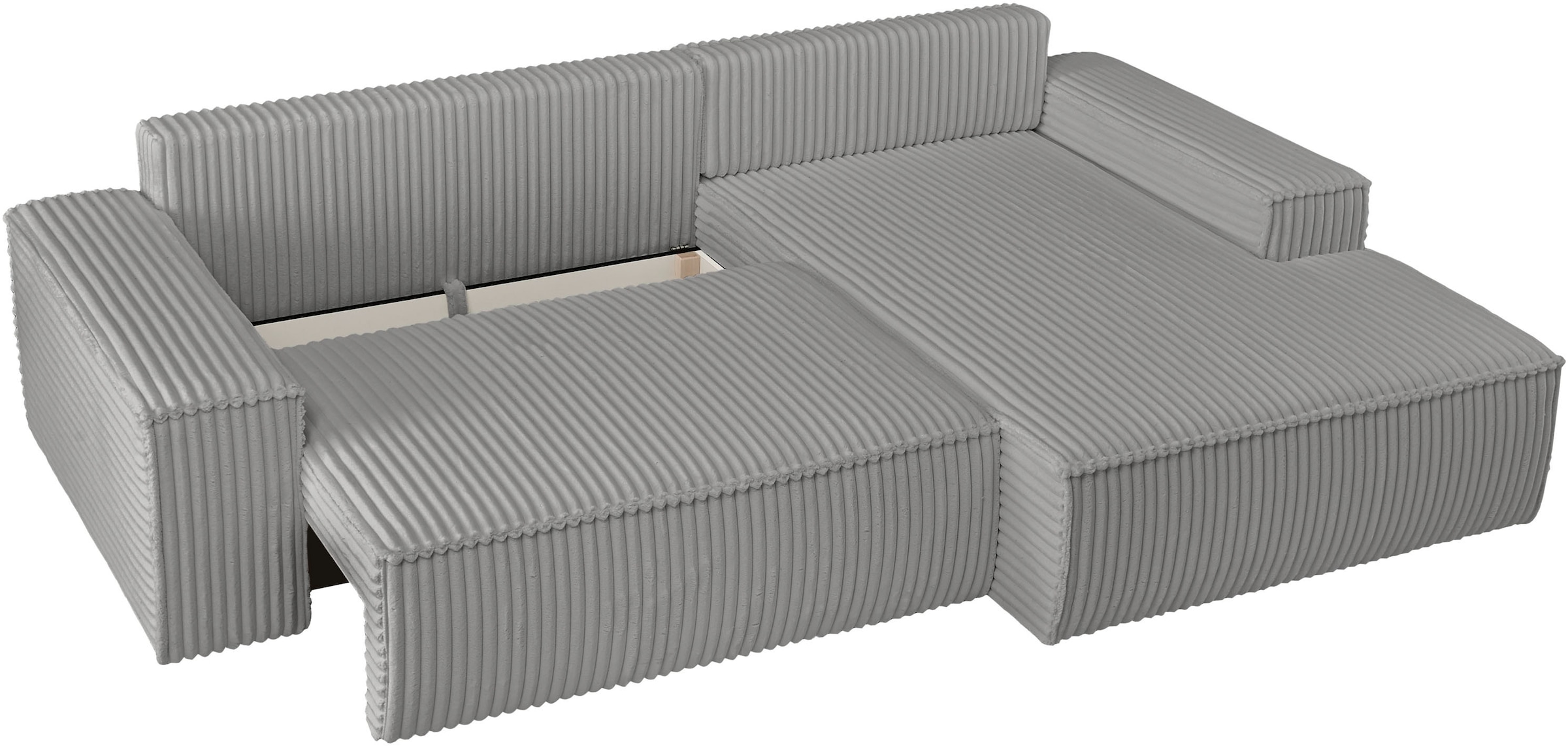 andas Ecksofa »Finnley Schlafsofa 267 cm in Bouclé, Struktur fein u. Cord, L-Form,«, Schlaffunktion m. Bettkasten (136/210 cm), Bouclé, Struktur und Cord