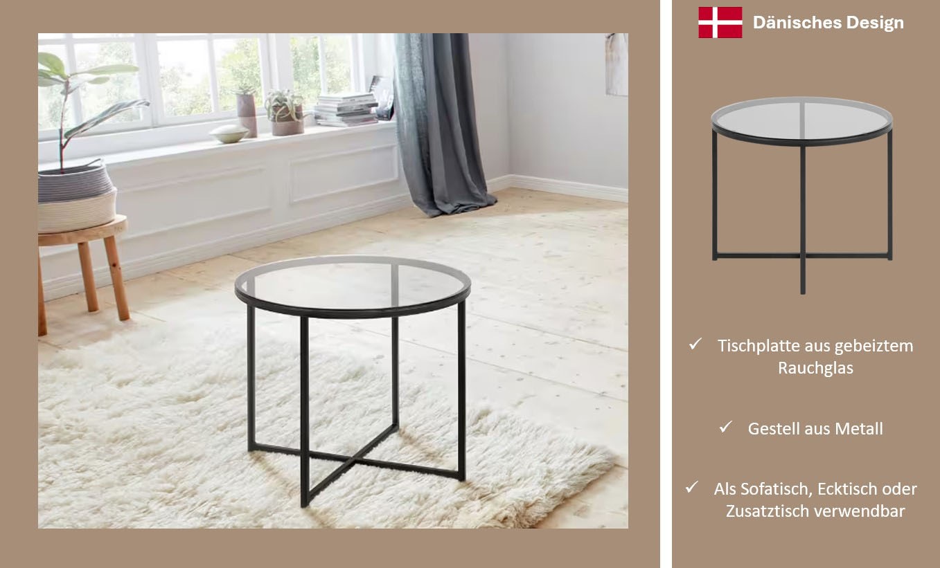 ACTONA GROUP Couchtisch »Conrad, TOPSELLER!«, (Couchtisch, Sofatisch), Tischplatte aus Rauchglas, Metallgestell, Breite 55 cm