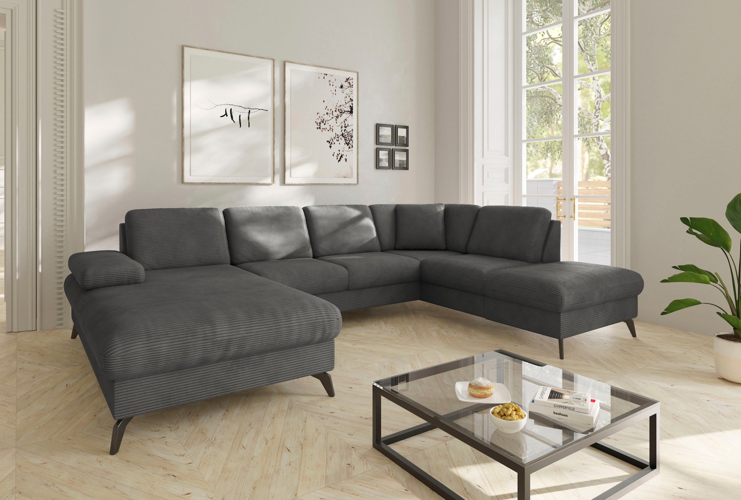 sit&more Wohnlandschaft "Morris Jubi U-Form, B: 300 cm, Armteilverstellung" optional mit Bettfunktion, 1 Zierkissen, komfortable Sitzhöhe 44 cm