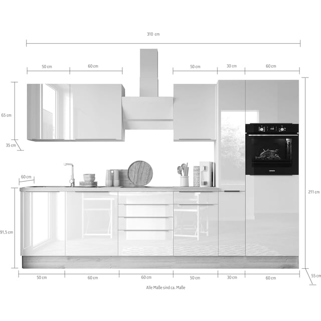 RESPEKTA Küchenzeile »Safado aus der Serie Marleen«, Breite 310 cm, mit Soft -Close | BAUR