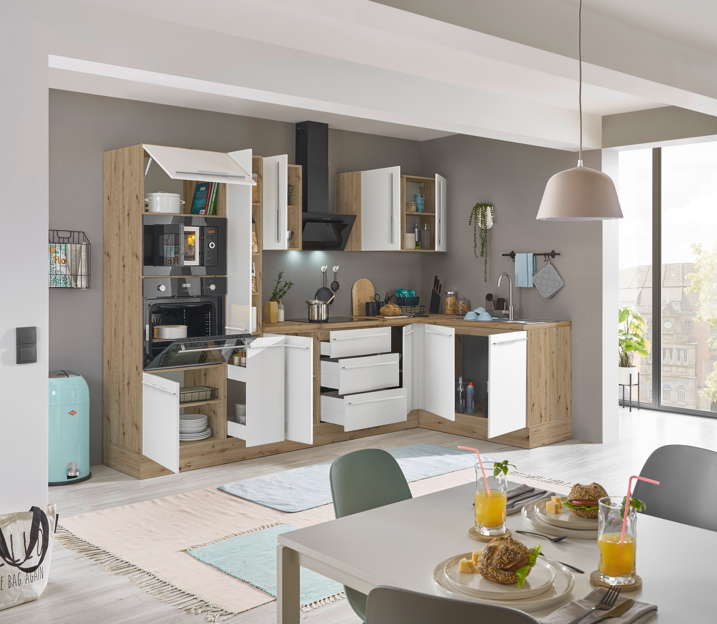 KOCHSTATION Winkelküche »Florida, Stellbreite 300x165 cm« wahlweise mit E-Geräten, mit Softclose für Türen und Schubkästen