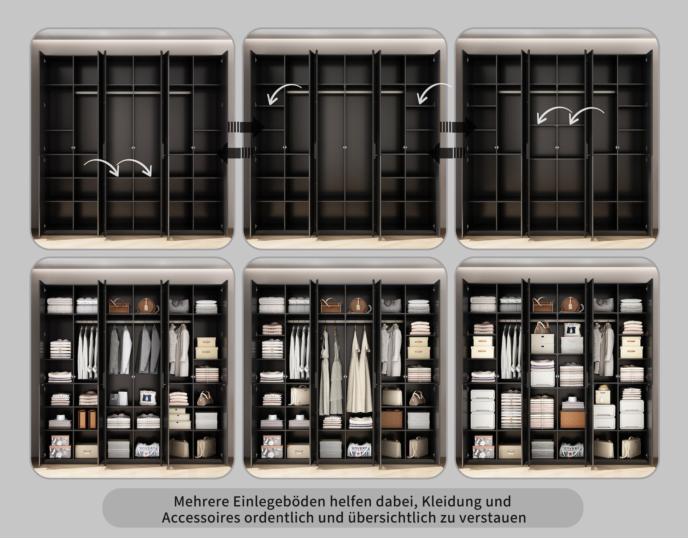 OTTO home Kleiderschrank »Jorella Schlafzimmerschrank Garderobe mit Softclose Türen Glastüren« eleganter Schlafzimmerschrank Rillendesign Trend Breite 241cm Grauglas