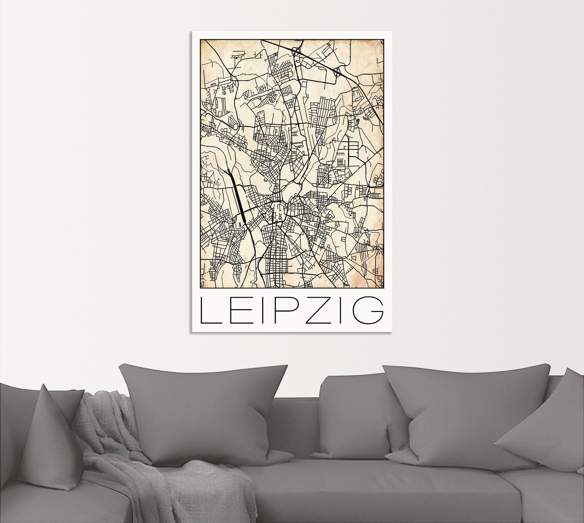 Artland Wandbild »Retro Karte Leipzig Deutschland Grunge«, Deutschland, (1 St.), als Alubild, Leinwandbild, Wandaufkleber oder Poster in versch. Größen