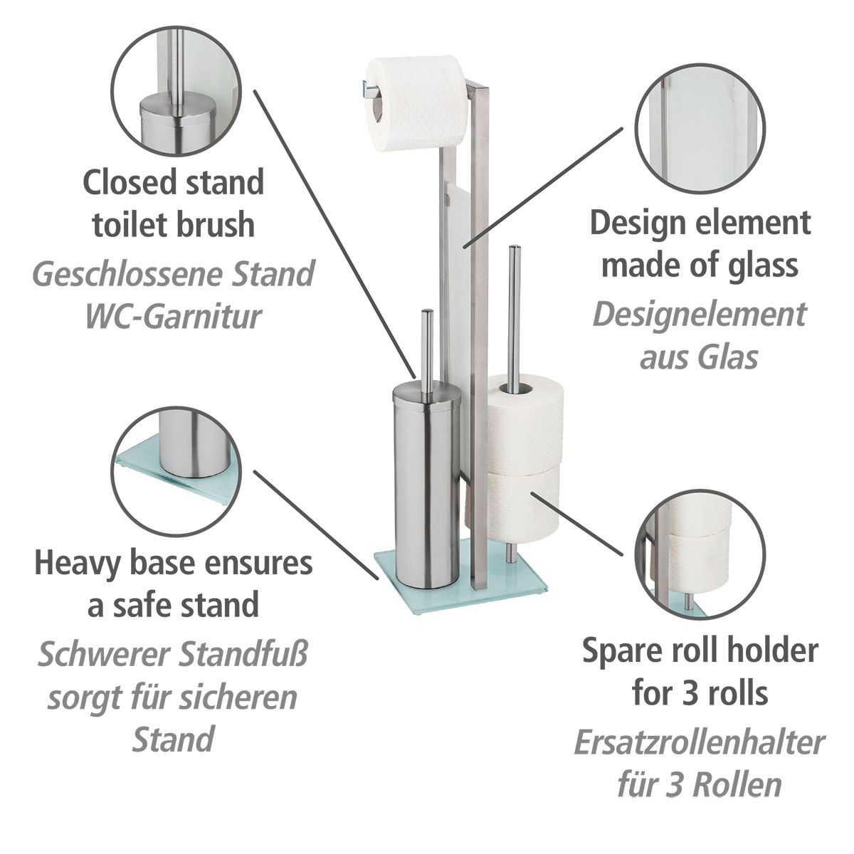 WENKO WC-Garnitur »Rivalta«, aus Edelstahl-Glas-Polypropylen, edelstahl, mit Toilettenpapier- und Ersatzrollenhalter