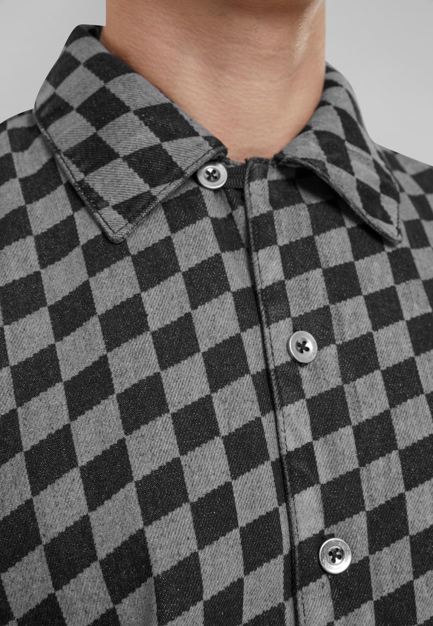 URBAN CLASSICS Langarm-Poloshirt »Urban Classics Laser Check Printed Boxy Shirt«, (1 tlg.)