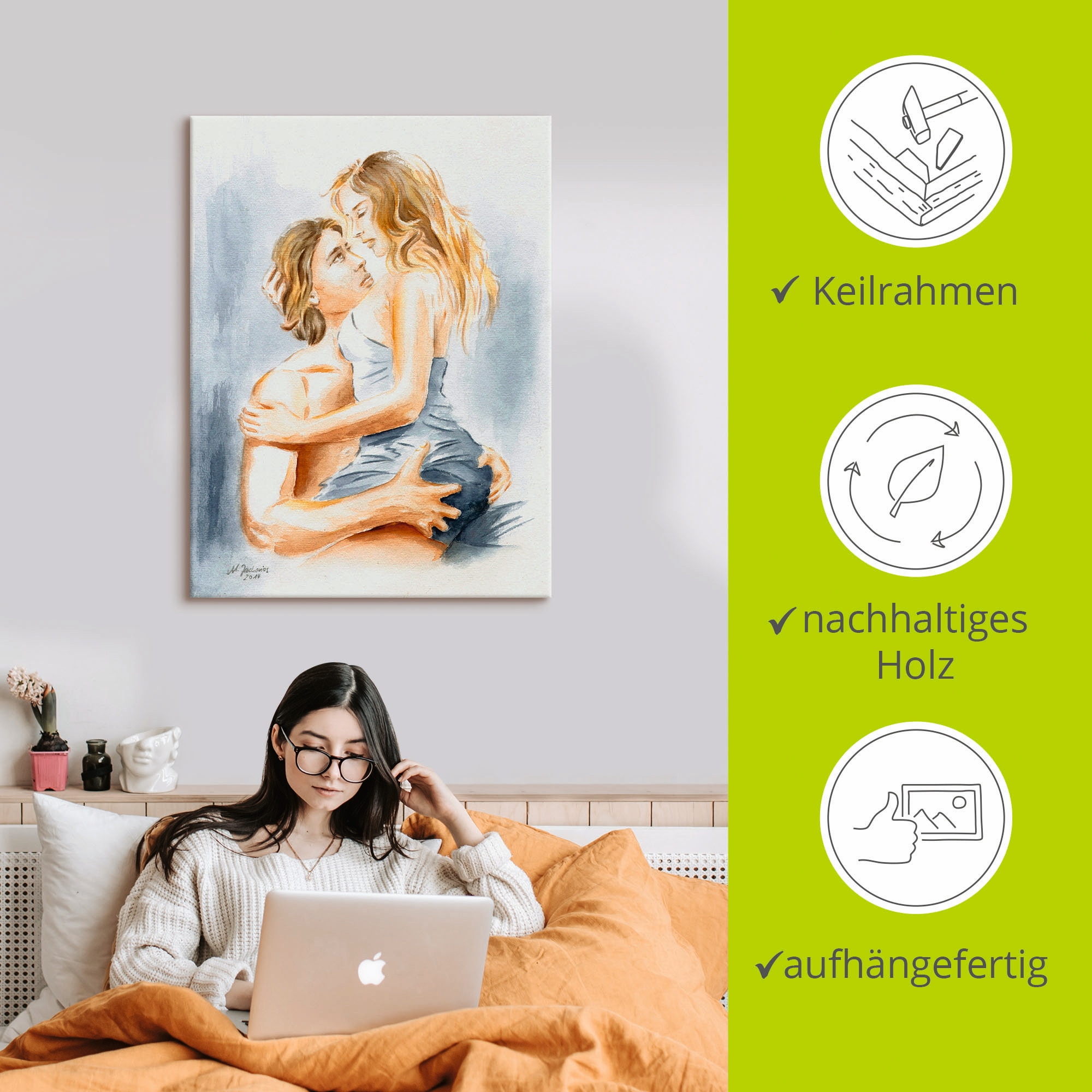 Artland Wandbild »Verliebtes Pärchen - erotisches Aquarell«, Paar, (1 St.), als Leinwandbild, Poster in verschied. Größen