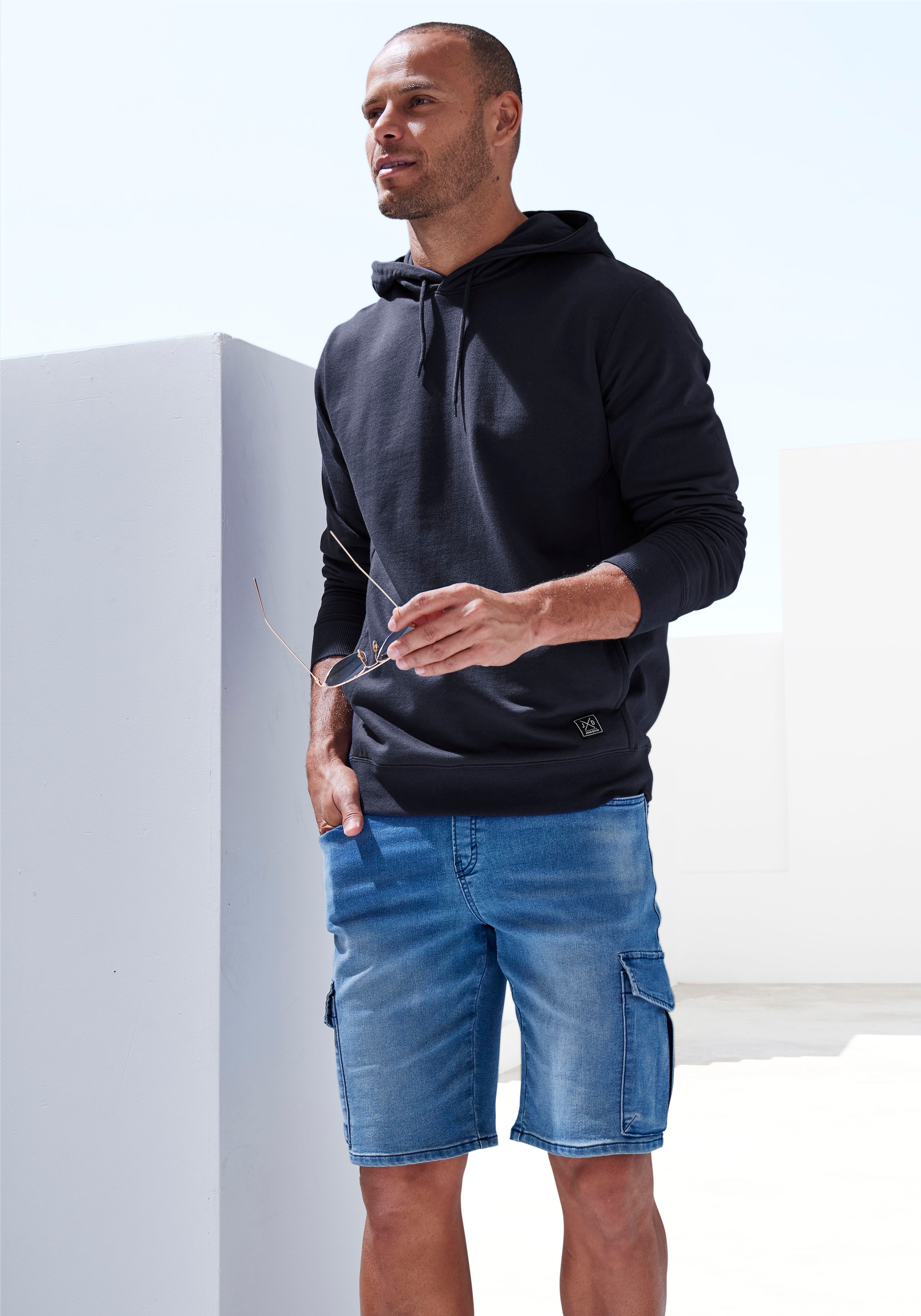 John Devin Hoodie, Langarm, Sweatshirt mit Rundhals und Kapuze, Baumwollmischung
