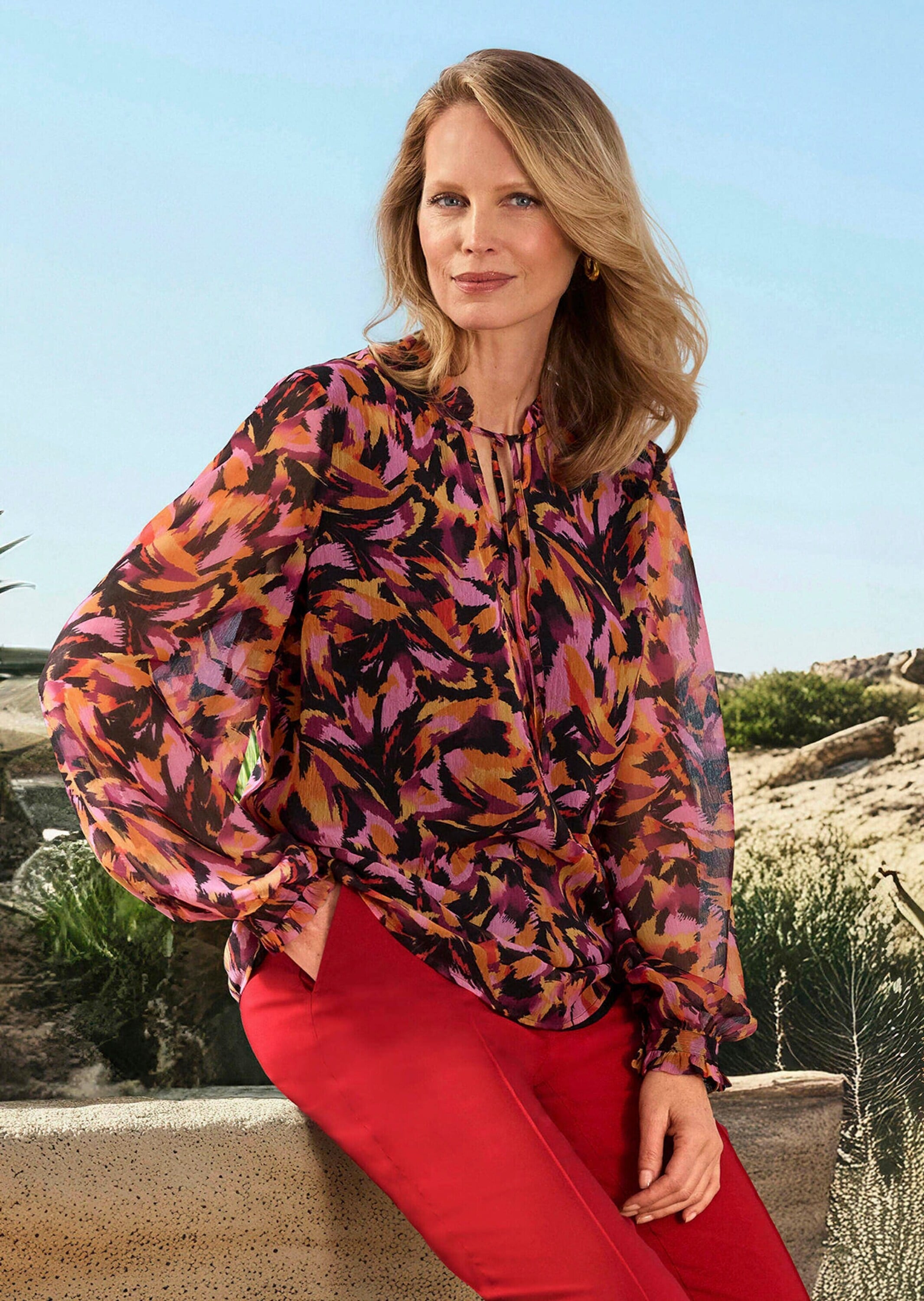 GOLDNER Schlupfbluse "Kurzgröße Chiffon-Bluse mit semitransparenten Ärmeln" günstig online kaufen