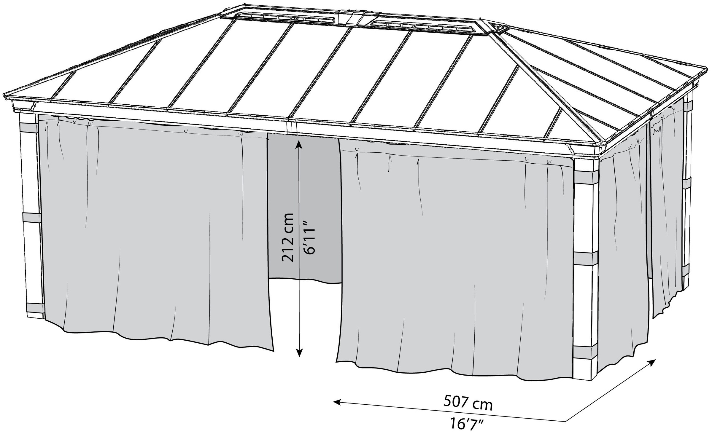 Palram - Canopia Pavillonseitenteil »Dallas«, Vorhangset Dallas 212 x 507cm