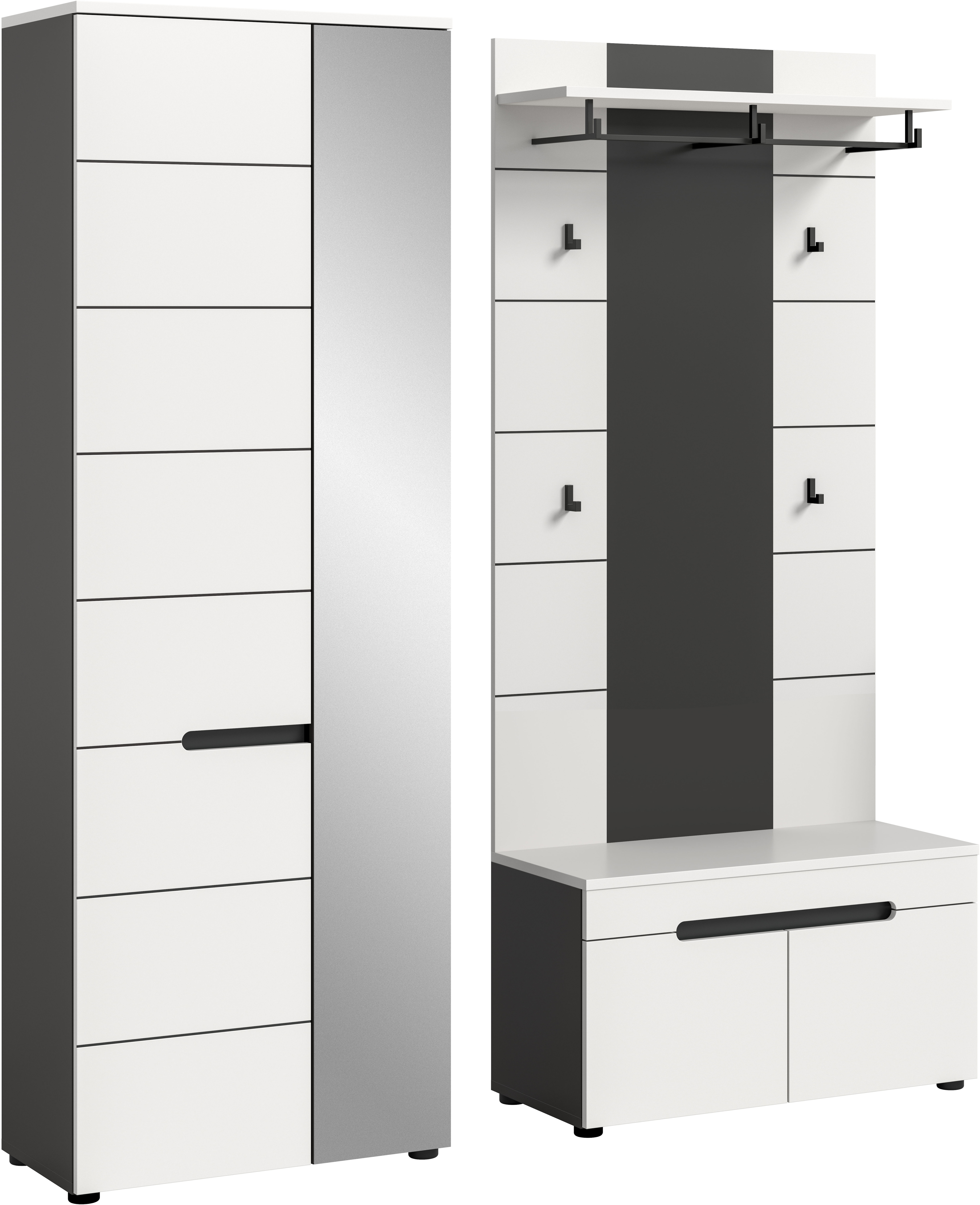 Home affaire Garderoben-Set "REHAT, TOPSELLER, 3-teilig, Breite 160 cm, individuell erweiterbar" Set, bestehend aus: Garderobenschrank, Sitzbank und Paneel, 3 Stk. tlg.