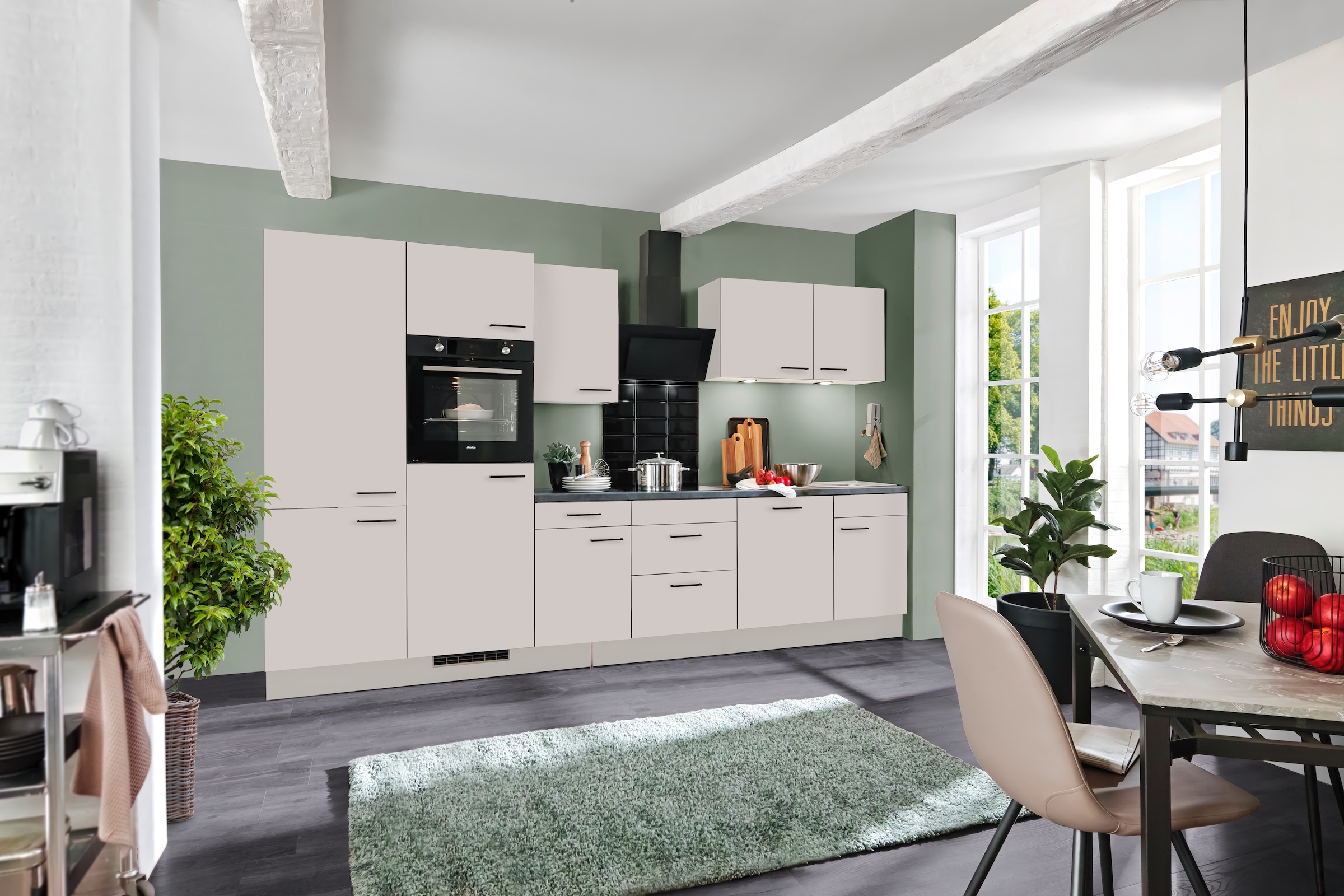wiho Küchen Küche »Nisos«, Soft-Close, 340 cm, Backofen matt schwarz, Teleskopauszug