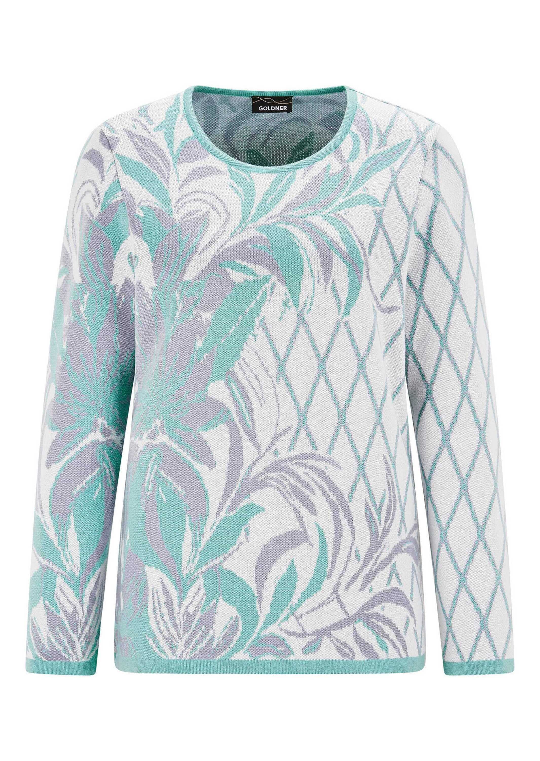 GOLDNER Rundhalspullover "Kurzgröße Jacquardpullover mit Rundhals" schicker Jaquardstrick