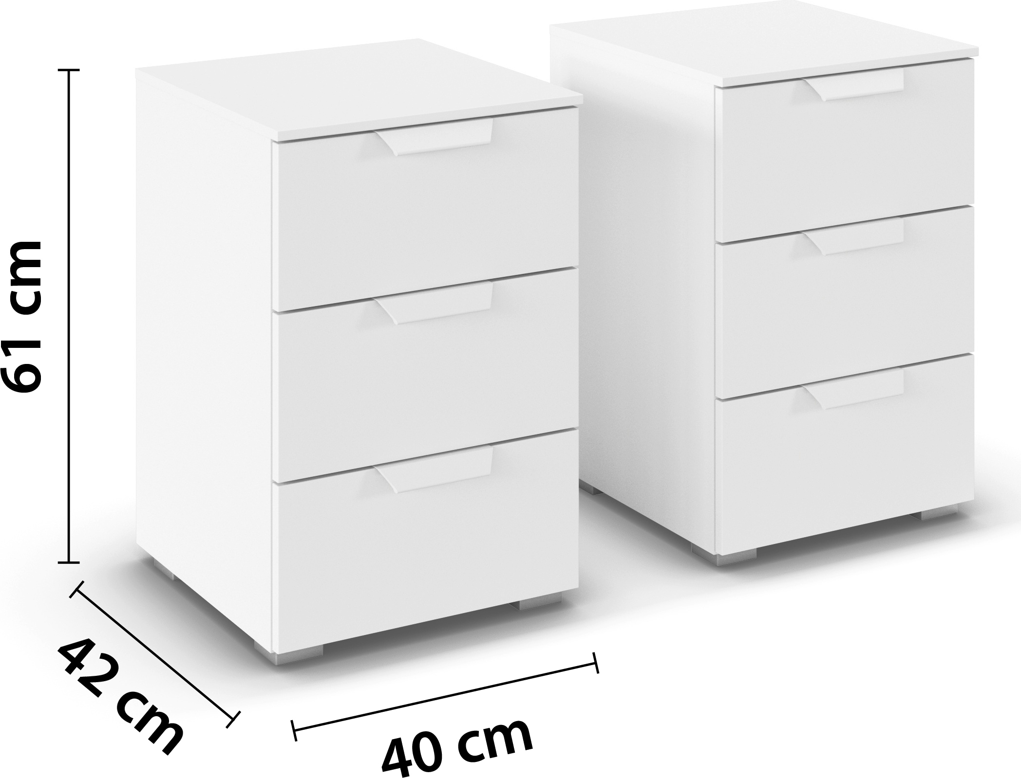 rauch Nachtkommode »Nachttisch Nachtkonsole COSTA Set mit farblich passenden Metallgriffen« in 2 Griff-Farben, Breite je 40 cm, 2 Stk. tlg. je drei geräumige Schubladen MADE IN GERMANY
