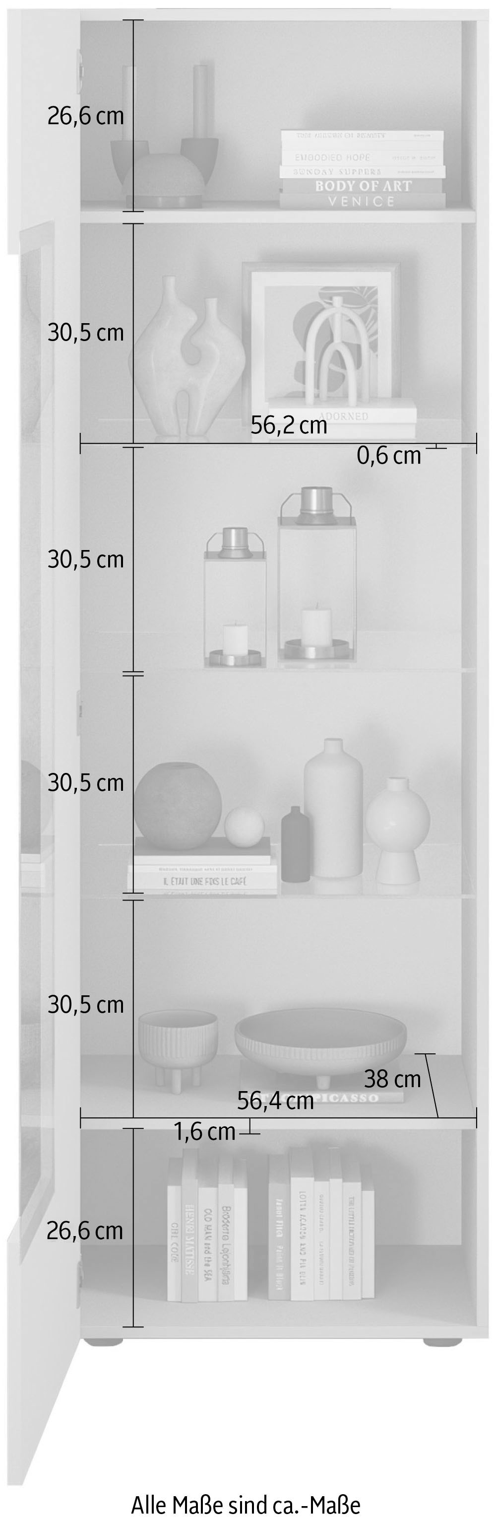 INOSIGN Vitrine »RIO, Höhe 187 cm, Hochschrank mit 1 Tür, Anrichte, Standvitrine«, geriffelte Front, modern u. elegant, viel Stauraum
