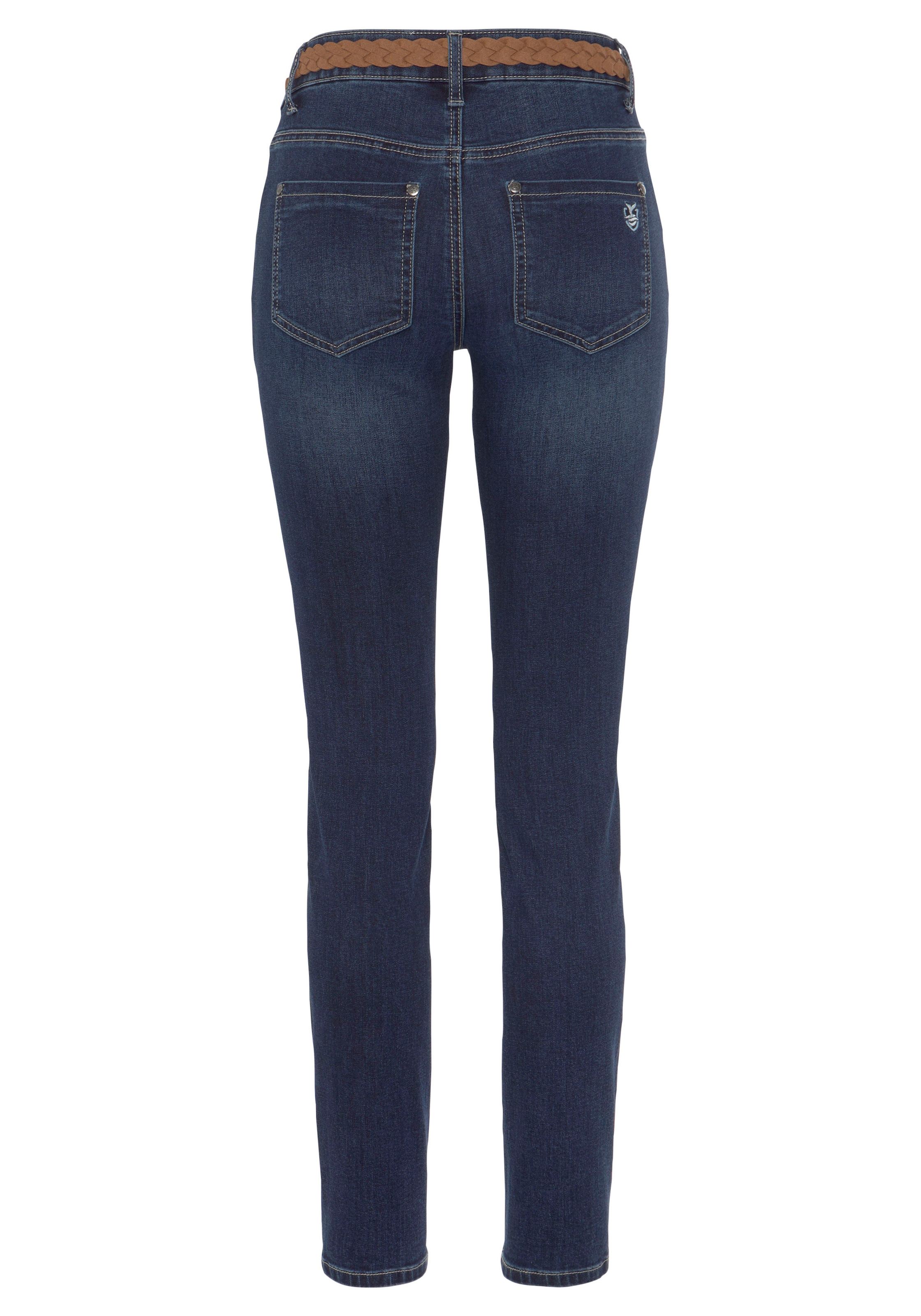 DELMAO Slim-fit-Jeans, ---NEUE BAUR modischem | (Set, MARKE! Flechtgürtel tlg., mit für mit kaufen 2 Gürtel)