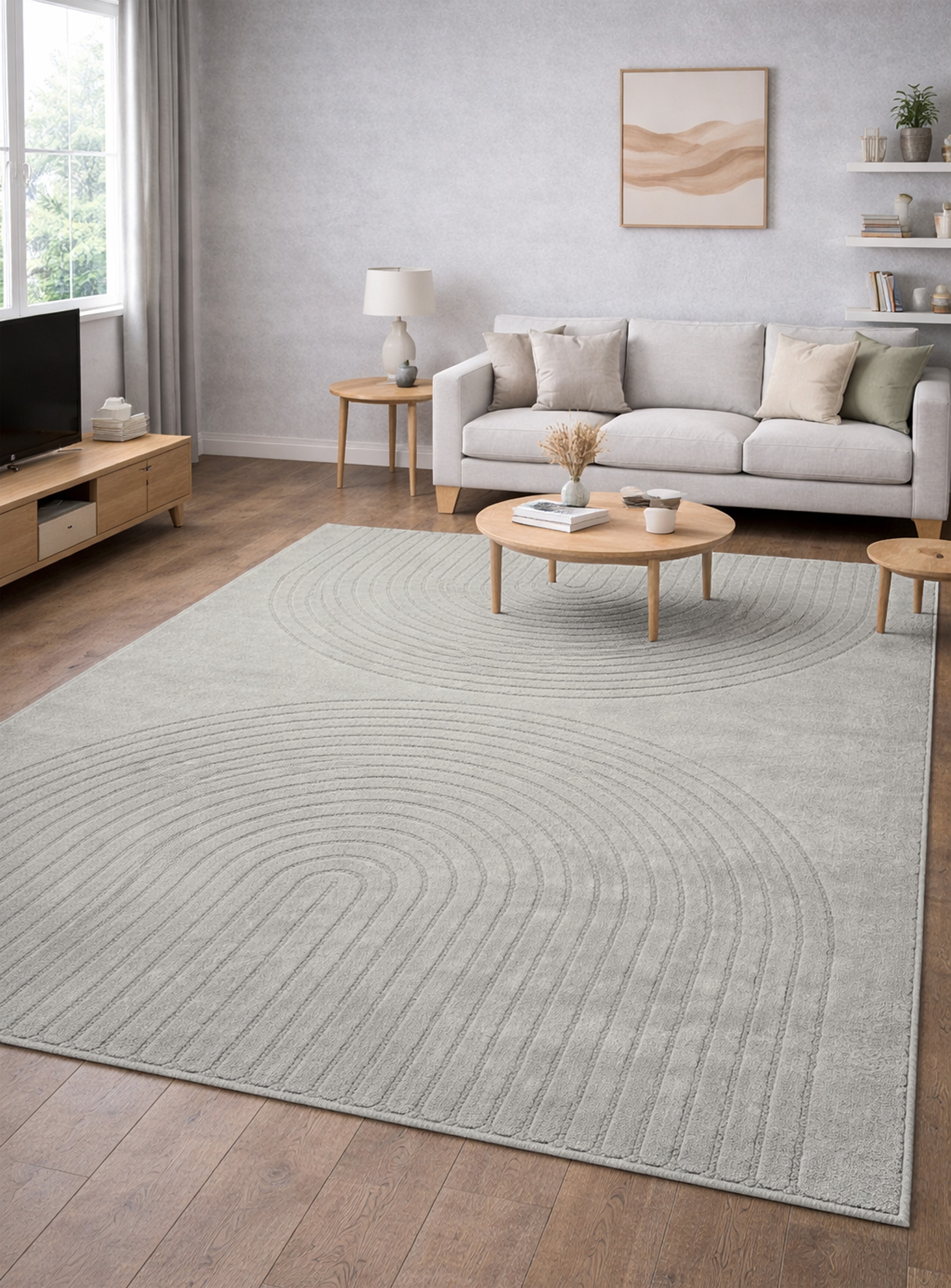 Teppich MERINOS, B:240cm H:14mm L:340cm, grau, Polypropylen, Ankleidezimmer, Teppiche, "Eclipse", moderner Wohnzimmer Teppich, geometrisches Design