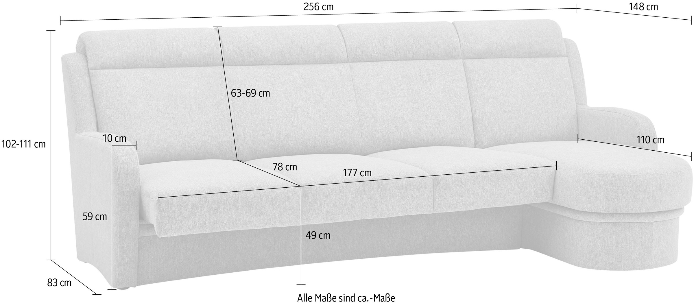 VILLA BECK Ecksofa »Varese L-Form«, (2 St.), Kopfteilverstellung, wahlweise mit Sitzvorzug, in Sitzhöhe 49 cm