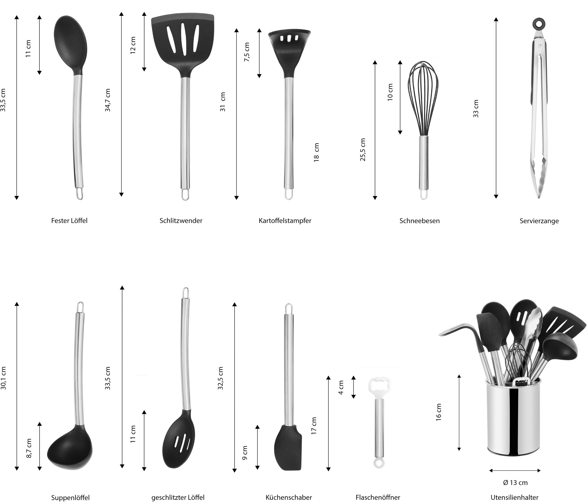 ECHTWERK Küchenorganizer-Set, (Set, 10 tlg.), Kochbesteck mit Edelstahlgriff, Antihaft Silikon, Utensilienhalter