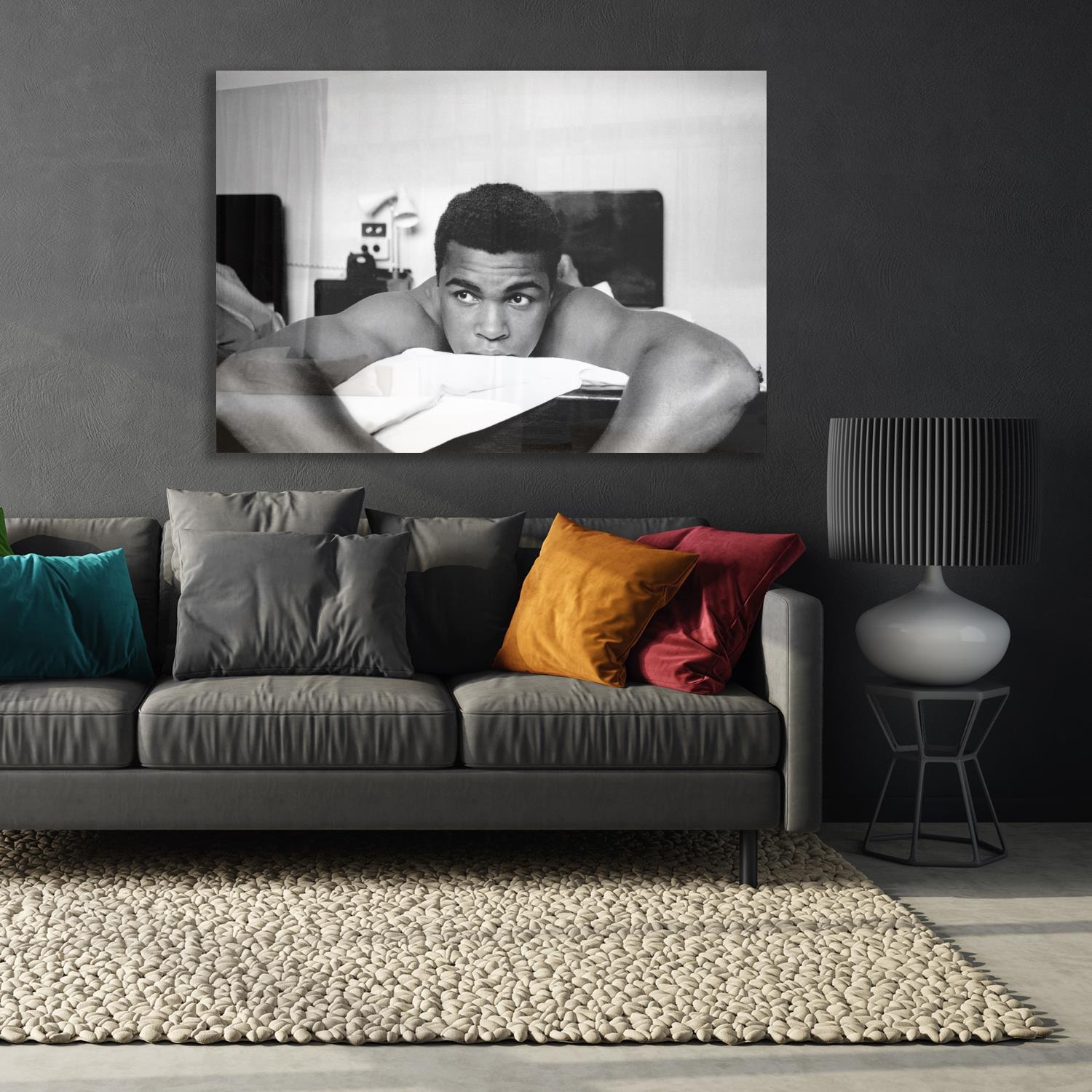 queence Acrylglasbild "Muhammad Ali auf Massageliege", Schwarz-Weiß-Mann-St günstig online kaufen