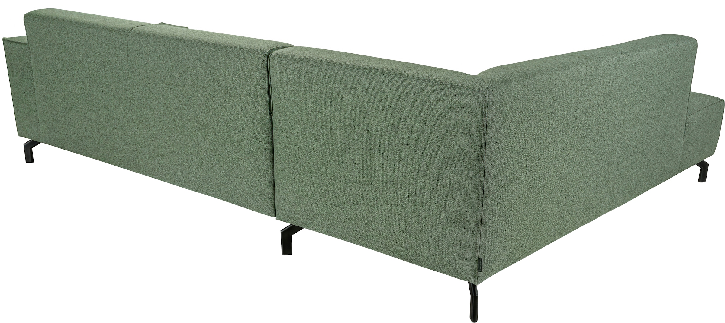 Places of Style Ecksofa »Lorcan, Breite 275 cm, weiches Sitzgefühl«, mit schwarzen Metallfüßen, Lederoptik und in weichem Strukturstoff