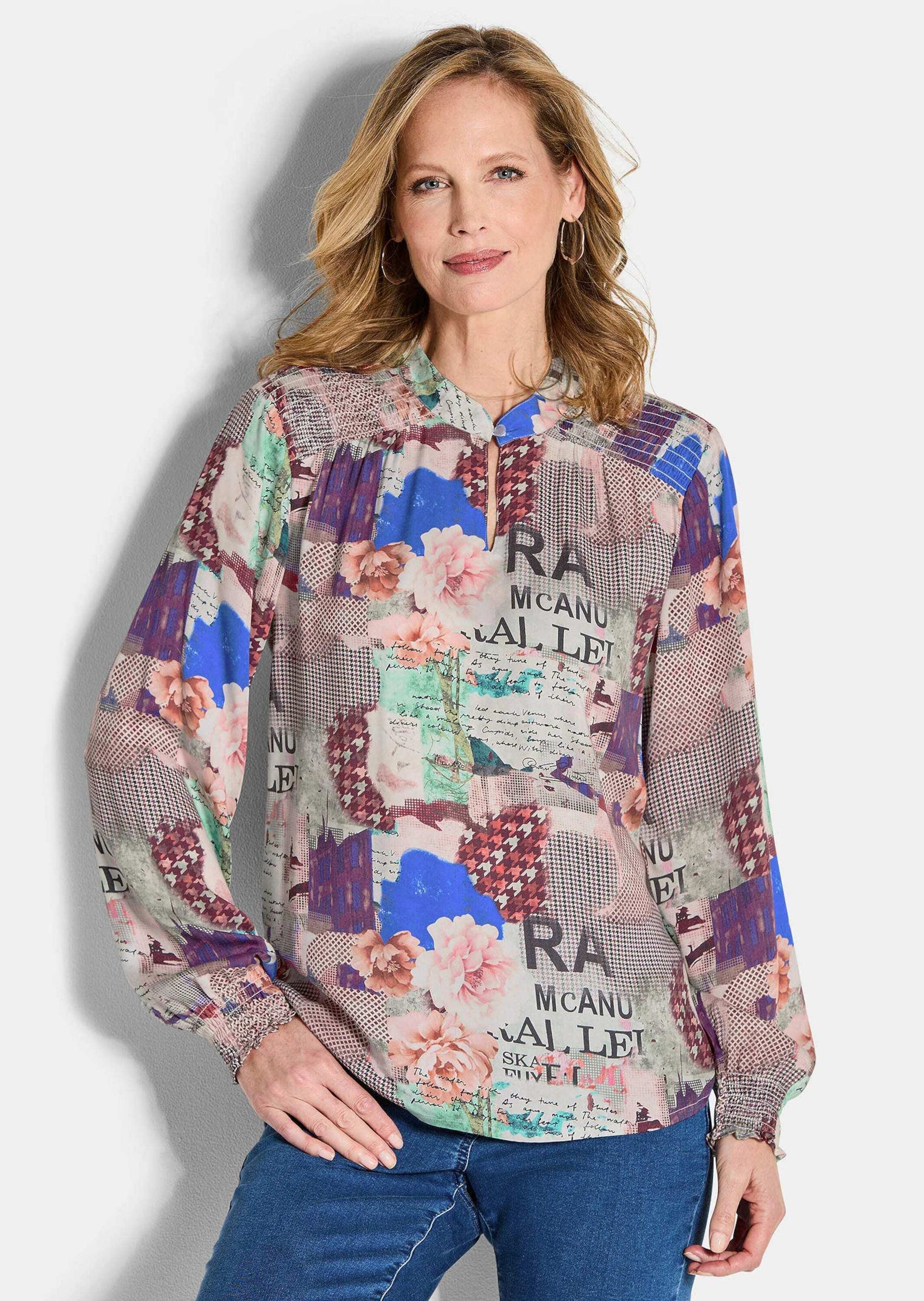 GOLDNER Schlupfbluse »Kurzgröße Bluse mit Stehkragen aus Viskose-Satin«