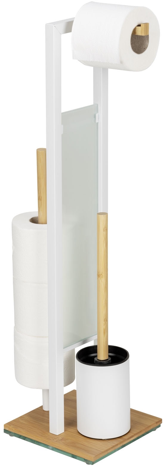 WENKO WC-Garnitur »Rivalta« aus Bambus | Sicherheitsglas | Stahl
