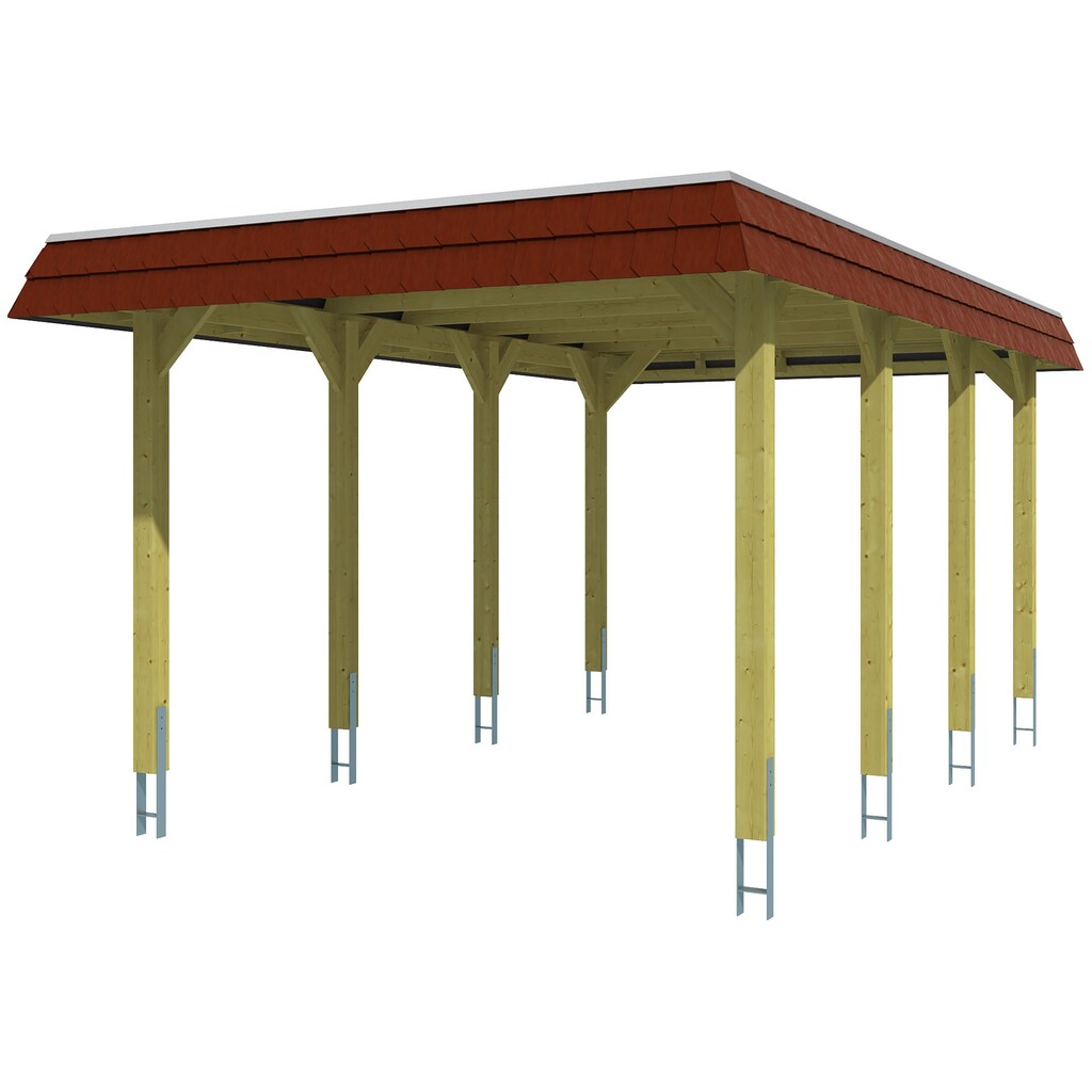 Skanholz Einzelcarport »Spreewald«, Nadelholz, 285 cm, Nussbaum, 345x589cm mit EPDM-Dach, rote Blende