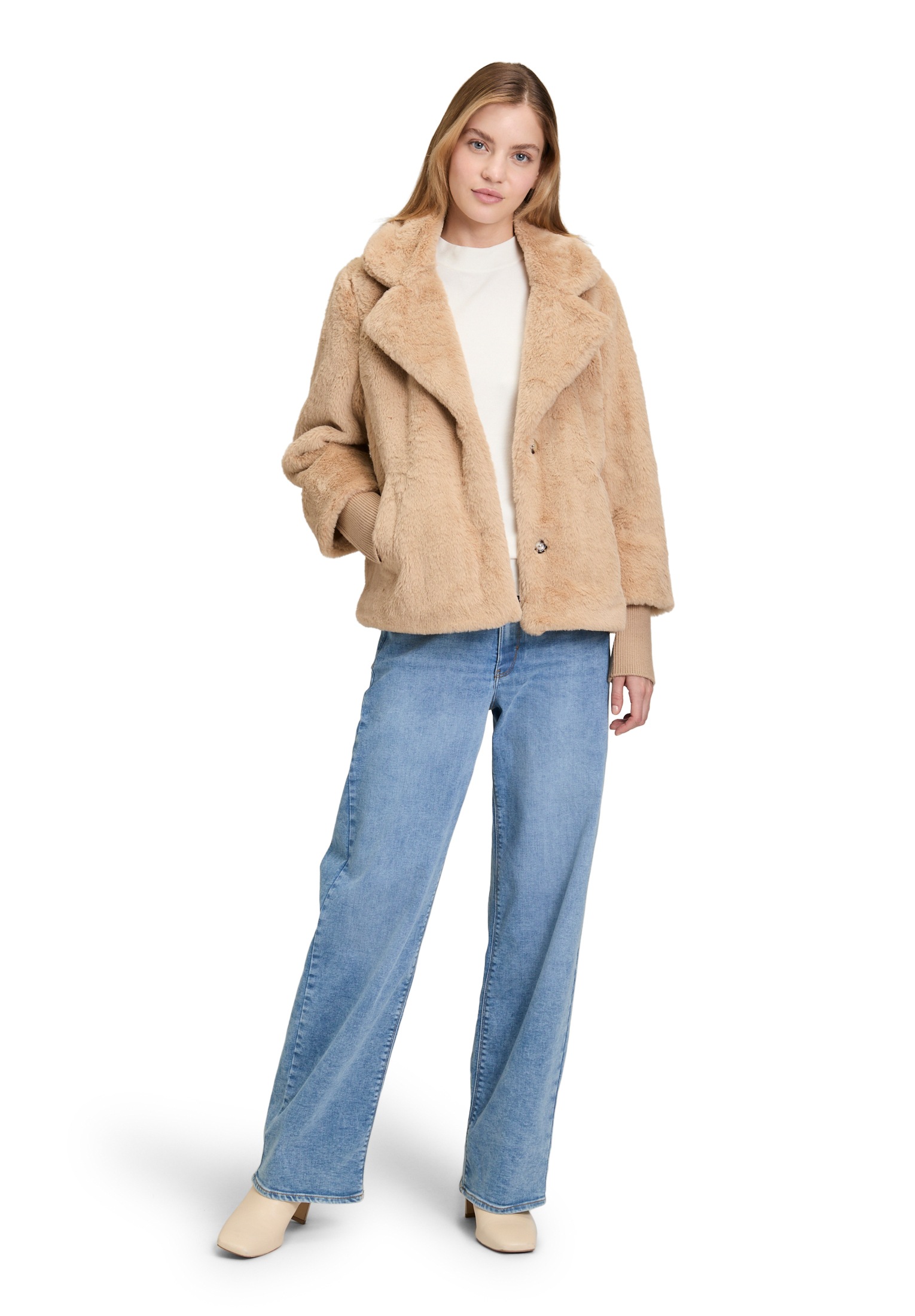 Outdoorjacke BETTY BARCLAY "Damen mit Plüsch", Damen, Gr. 44, beige, Plüsch, Obermaterial: 100% Polyester; Besatz: 100% Polyester; Futter: 55% Viskose, 45% Polyester, lässig geschnitten, Jacken Outdoorjacke 3