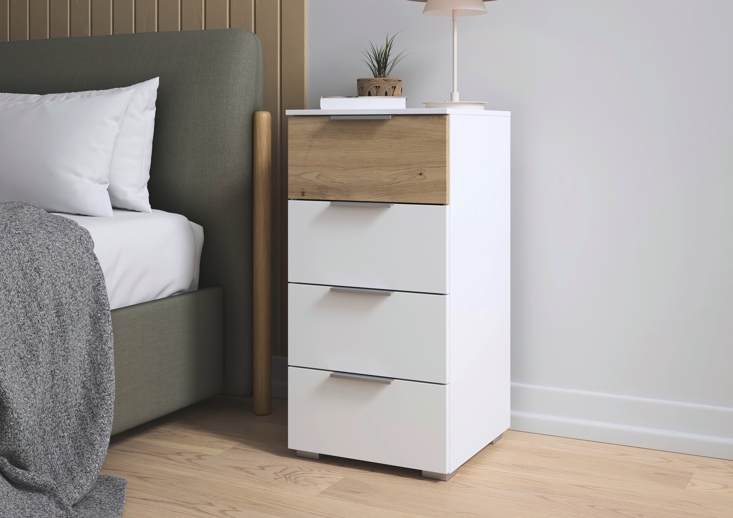 OTTO home Schubkastenkommode »Highboard Sideboard Schubladenkommode Kommode Schlafzimmer ASTANA« Breite 40 cm / Höhe 81 cm,  mit 4 geräumigen Schubladen, Kantengriff in Alufarben MADE IN GERMANY